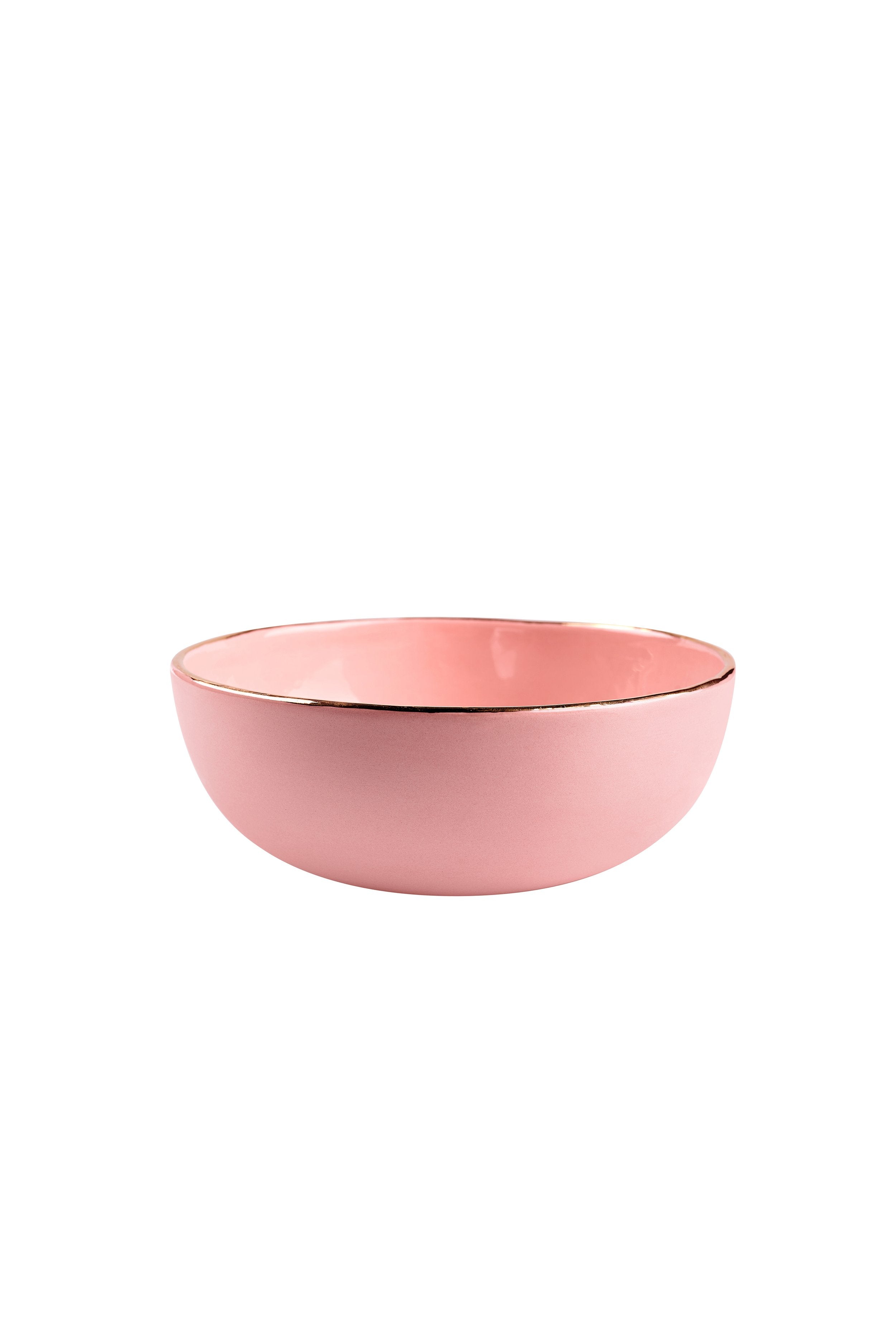 Porcelain Salad Serving Bowl with Gold Rim (Powder Pink)