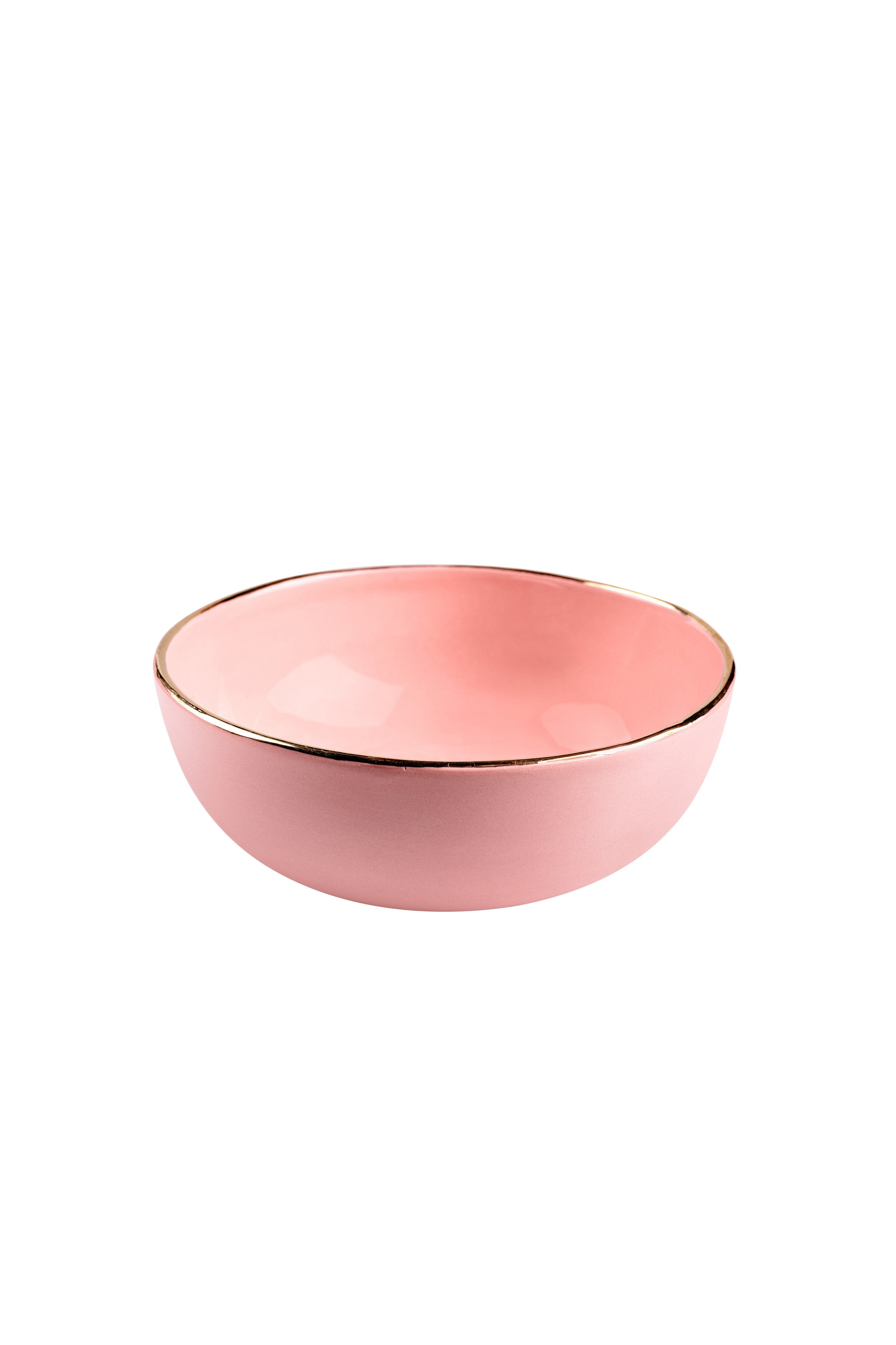 Porcelain Salad Serving Bowl with Gold Rim (Powder Pink)