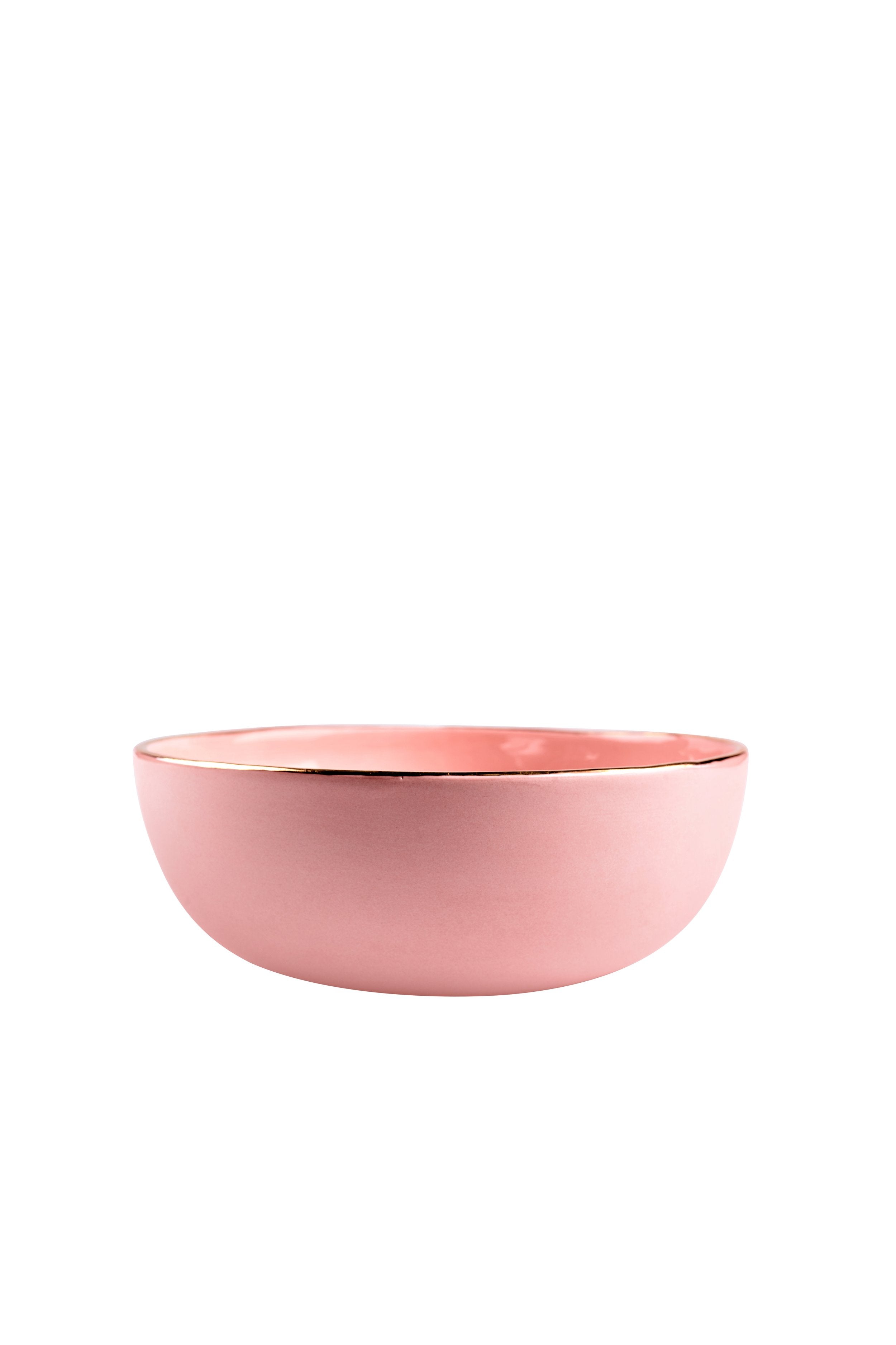 Porcelain Salad Serving Bowl with Gold Rim (Powder Pink)