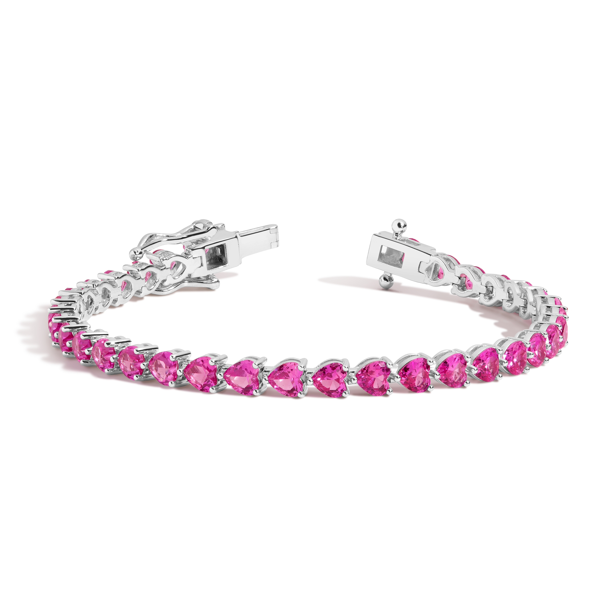 Lab Grown Pink Sapphire Heart Tennis Bracelet
