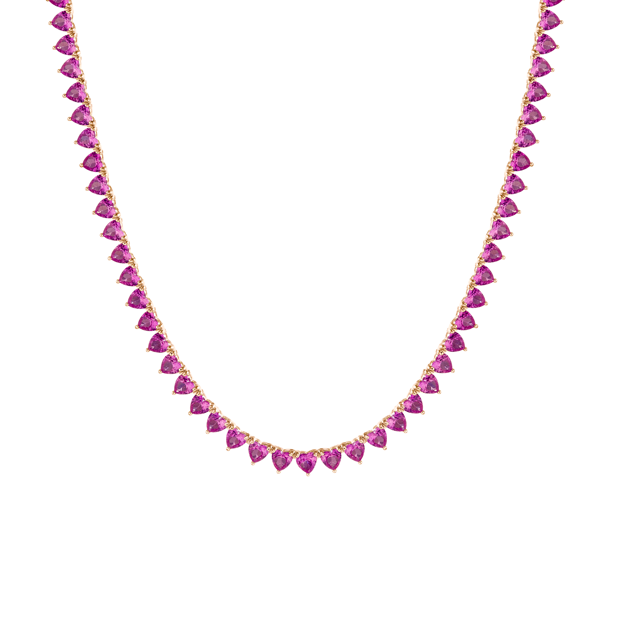 Lab Grown Pink Sapphire Heart Tennis Necklace