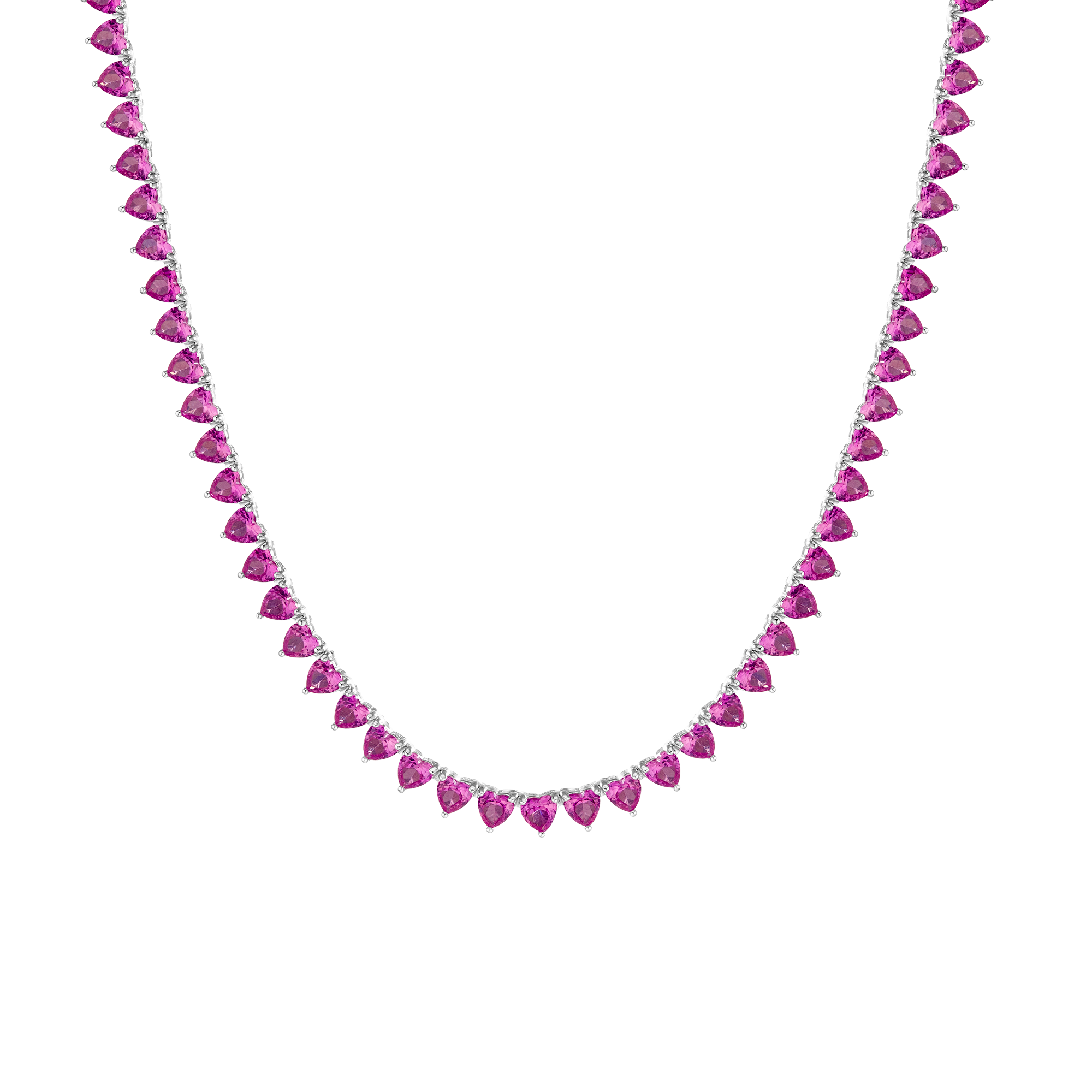 Lab Grown Pink Sapphire Heart Tennis Necklace
