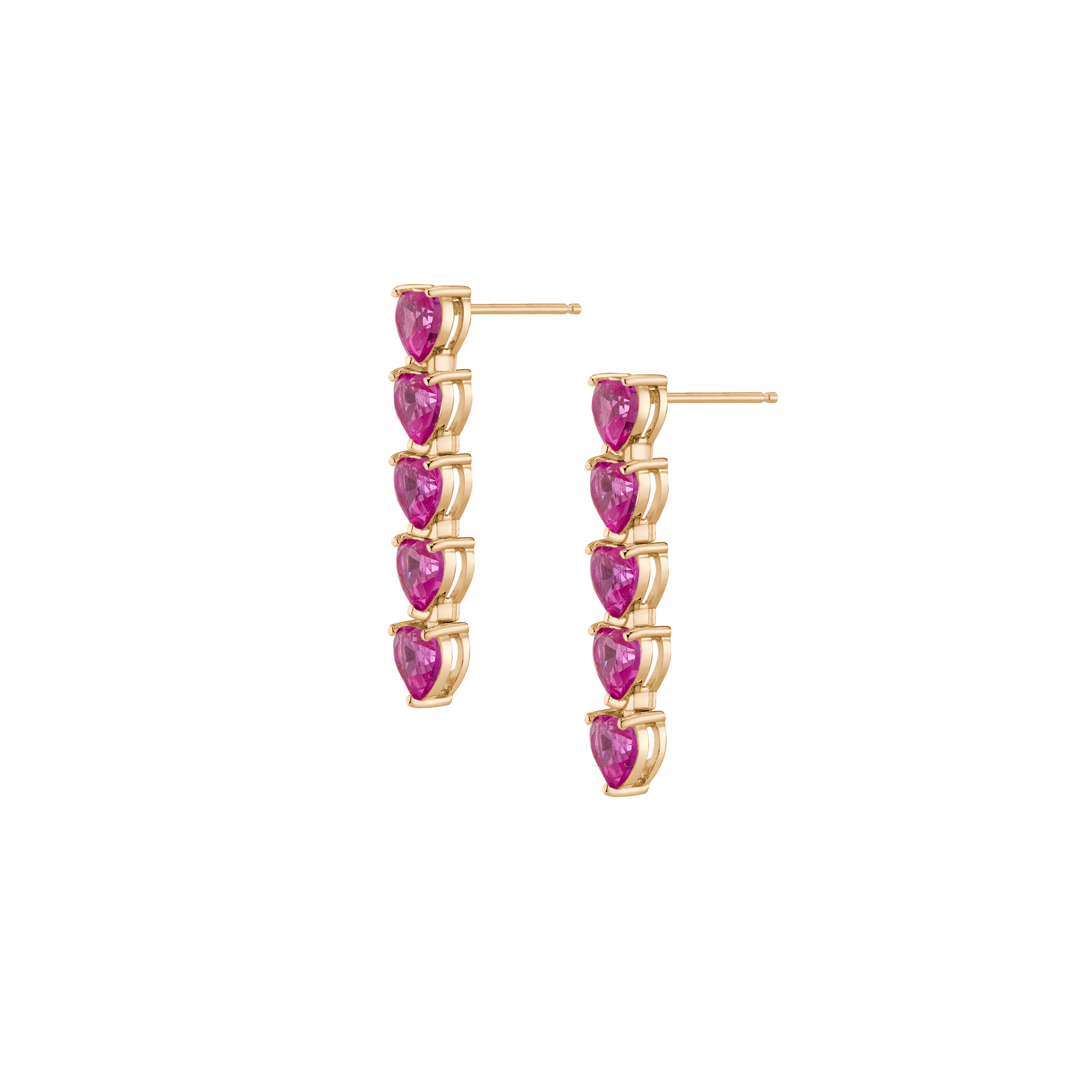 Lab Grown Pink Sapphire Heart Tennis Earrings