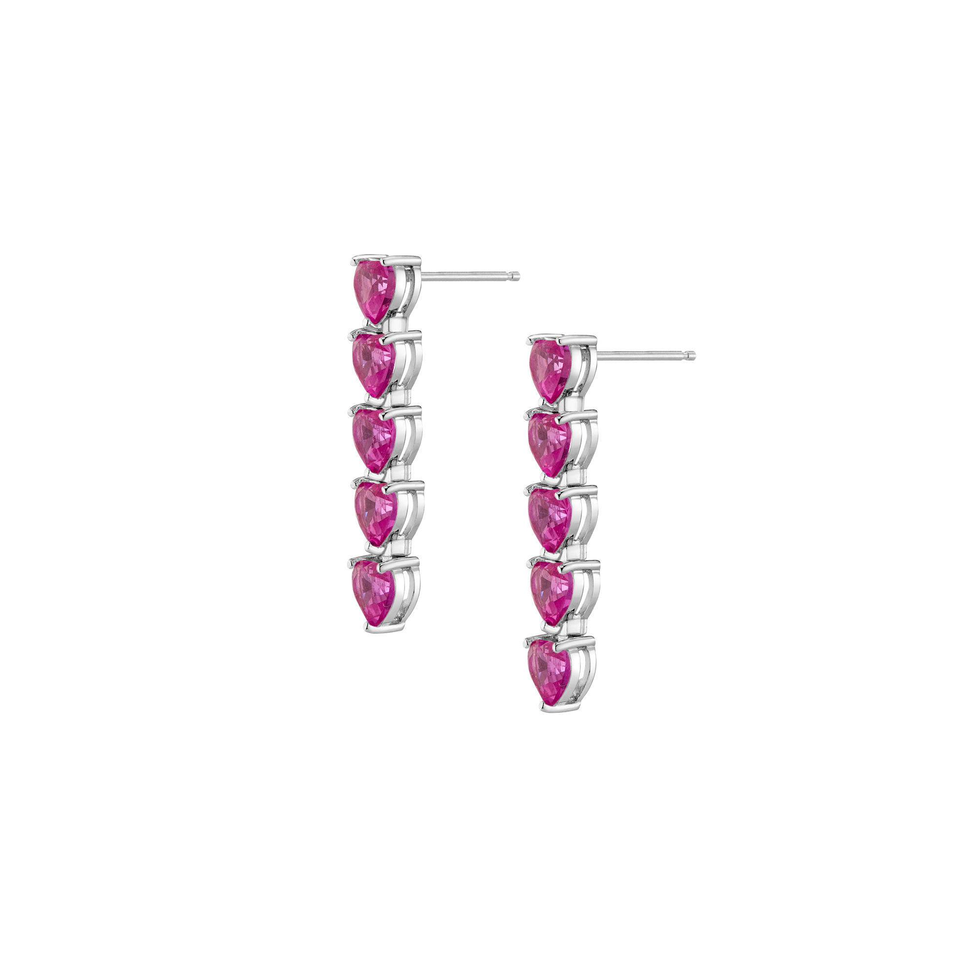 Lab Grown Pink Sapphire Heart Tennis Earrings