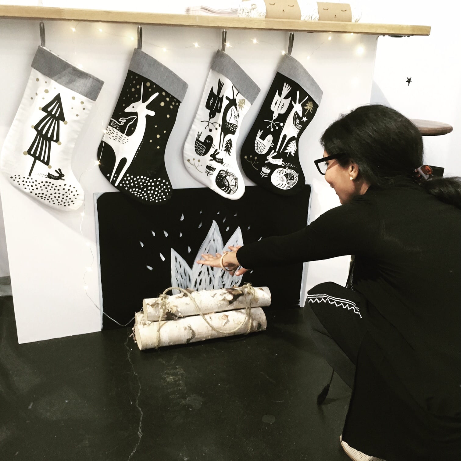 Winter Animals Stocking (White on Black)