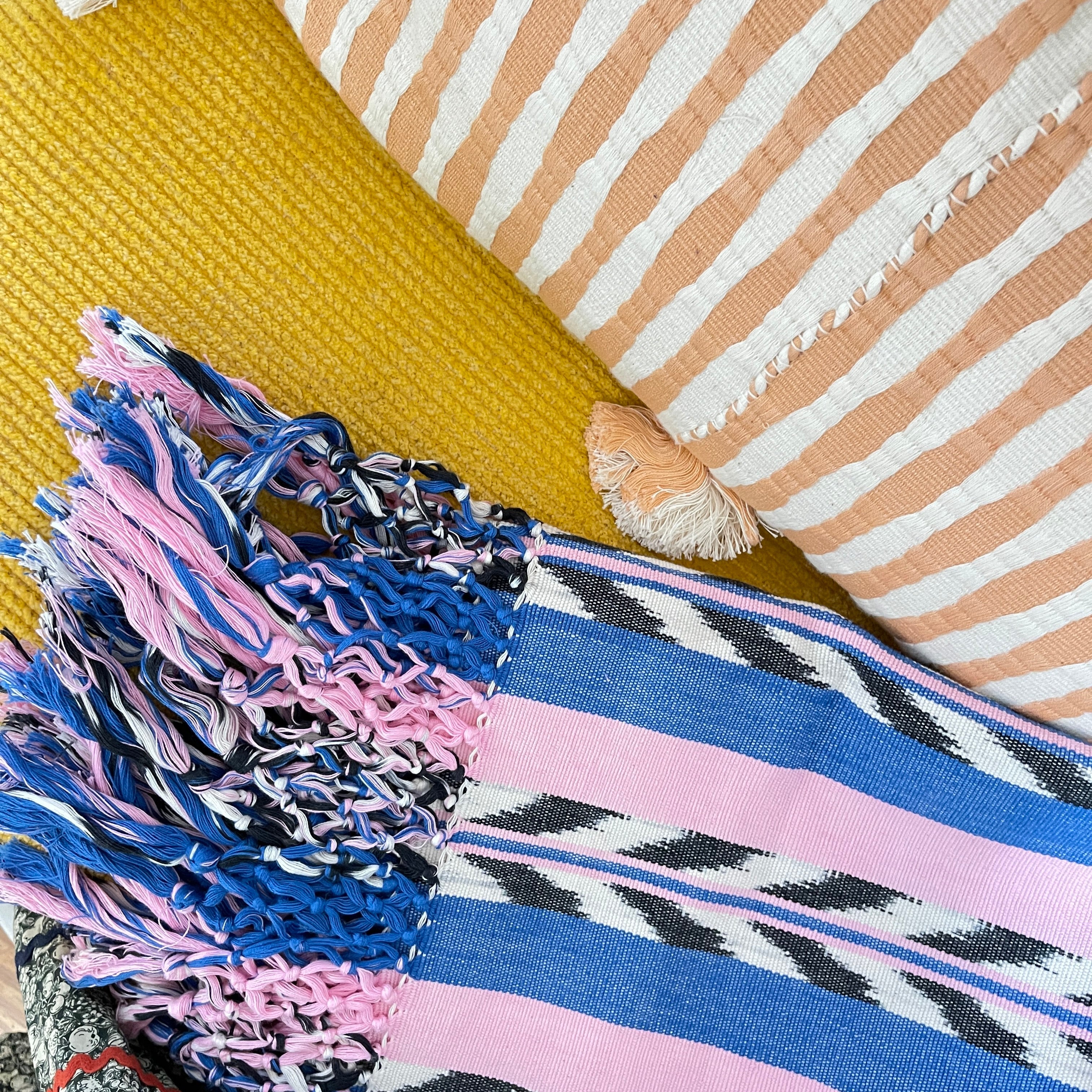 Palm Ikat Blanket (Blue & Pink)