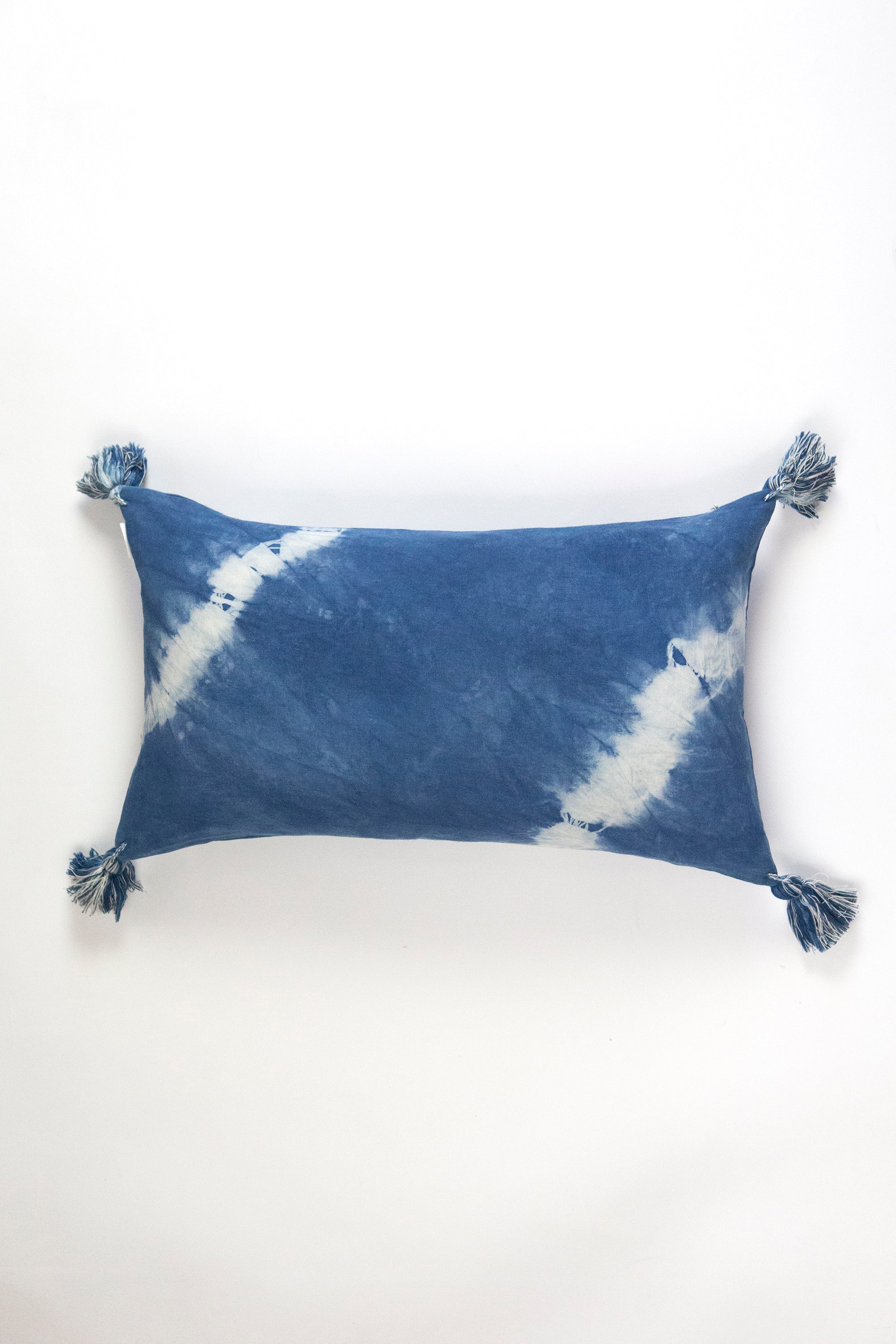 Indigo Diagonal Shibori Tassel Lumbar Pillow