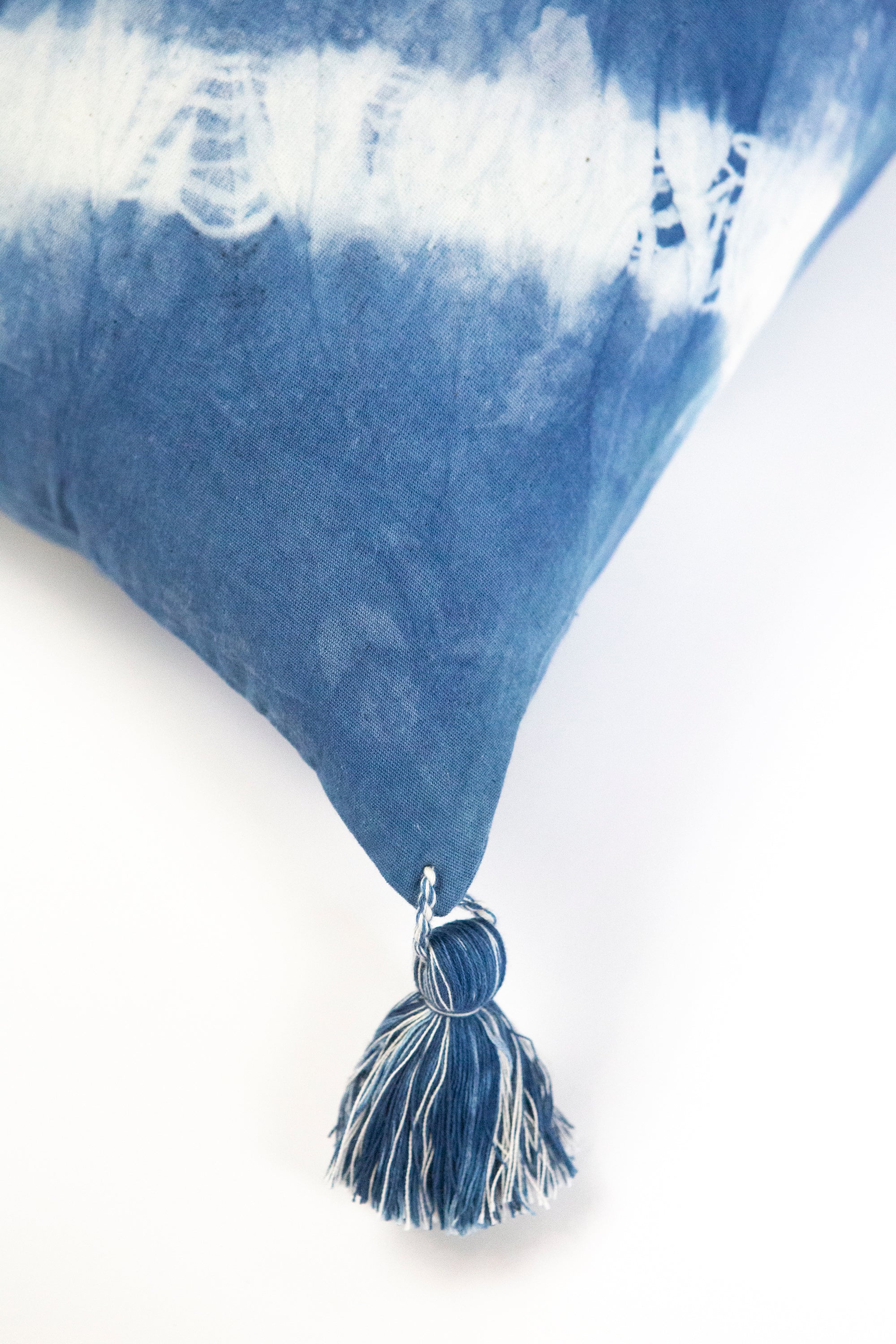 Indigo Diagonal Shibori Tassel Lumbar Pillow