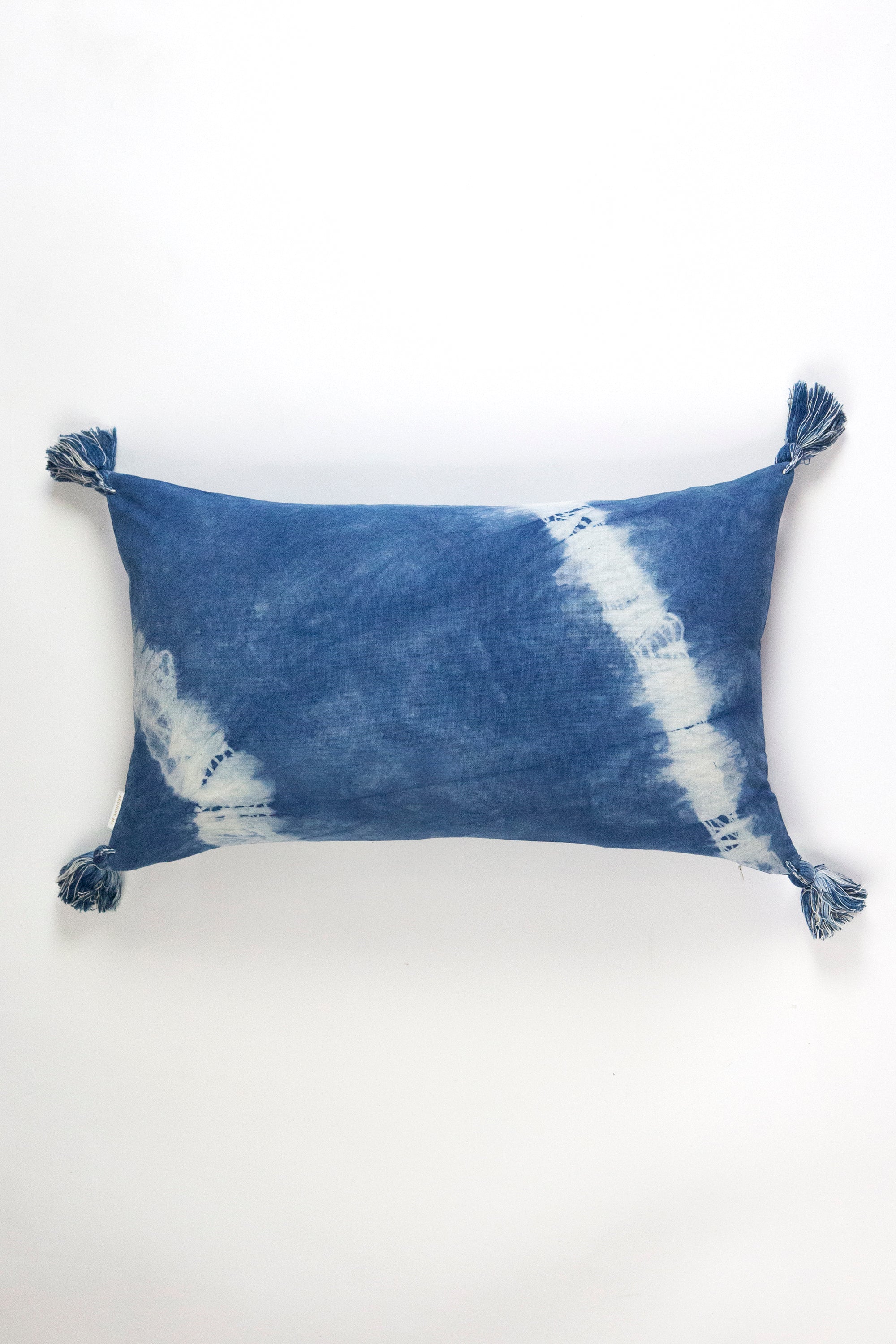 Indigo Diagonal Shibori Tassel Lumbar Pillow