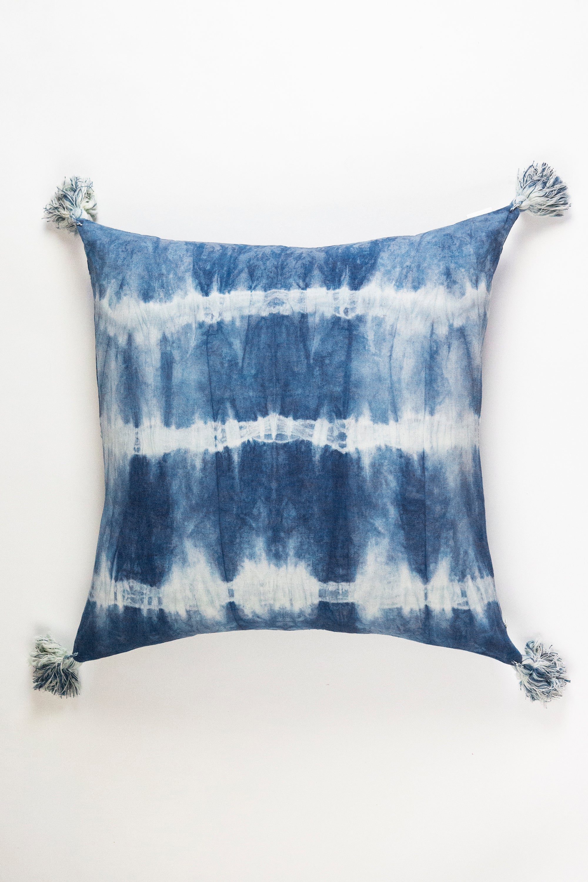 Indigo Striped Shibori Tassel Pillows