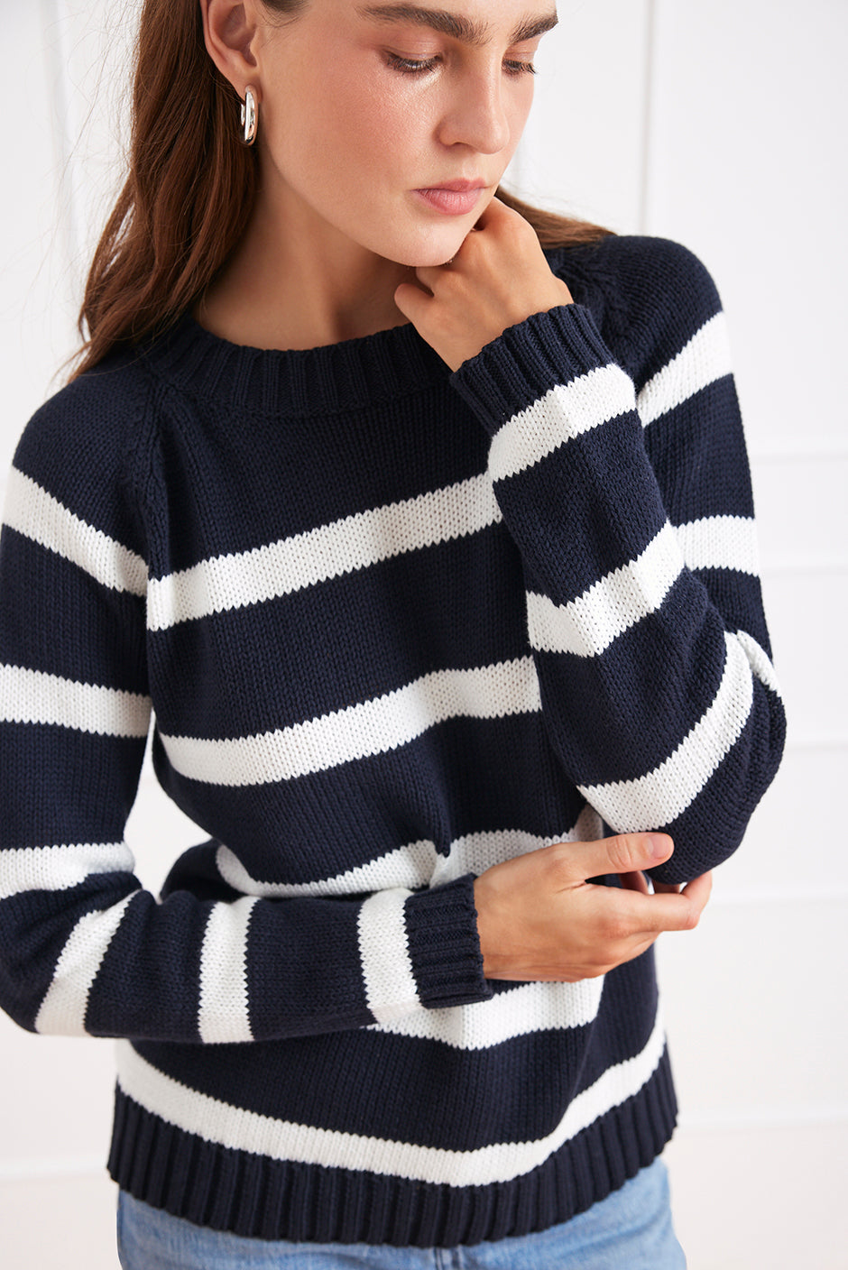 Stripe Sloane Crewneck (Midnight Navy)