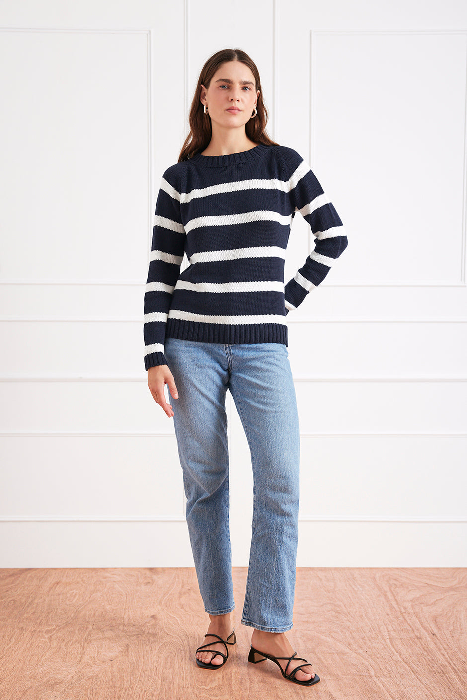Stripe Sloane Crewneck (Midnight Navy)