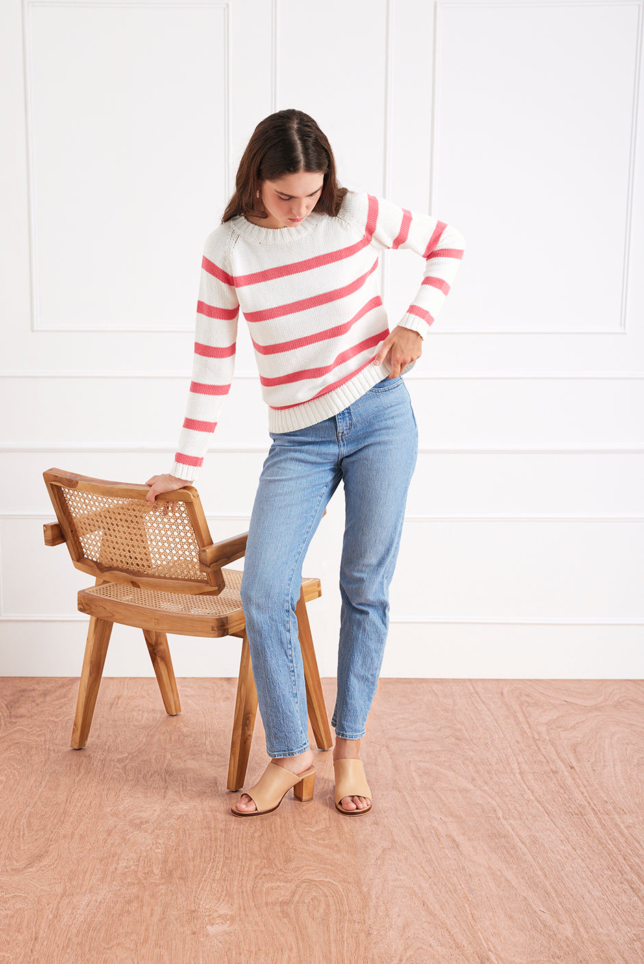 Stripe Sloane Crewneck (Raspberry)