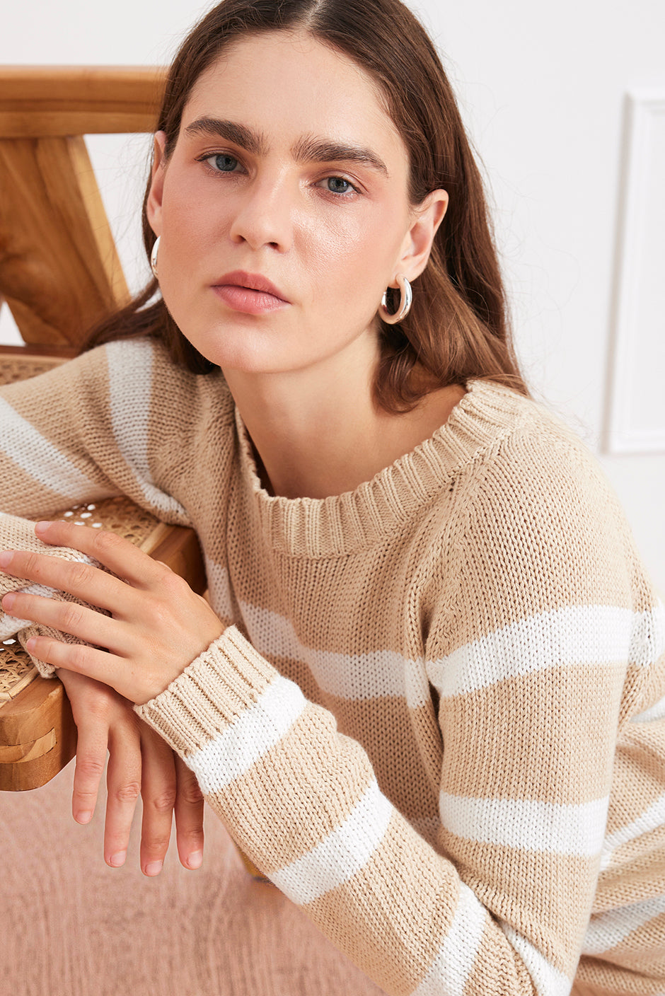 Stripe Sloane Crewneck (Sand Dune)