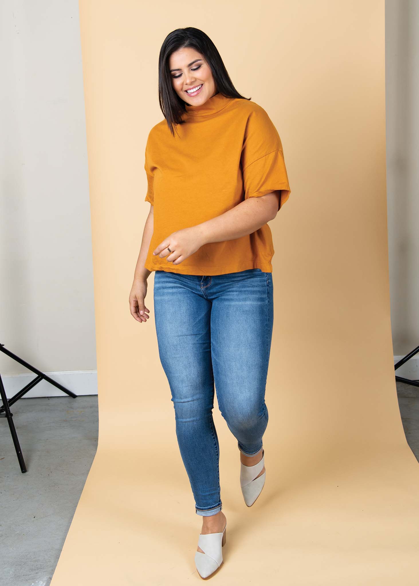Mare Mock Neck Top - Marigold 15 - full view
