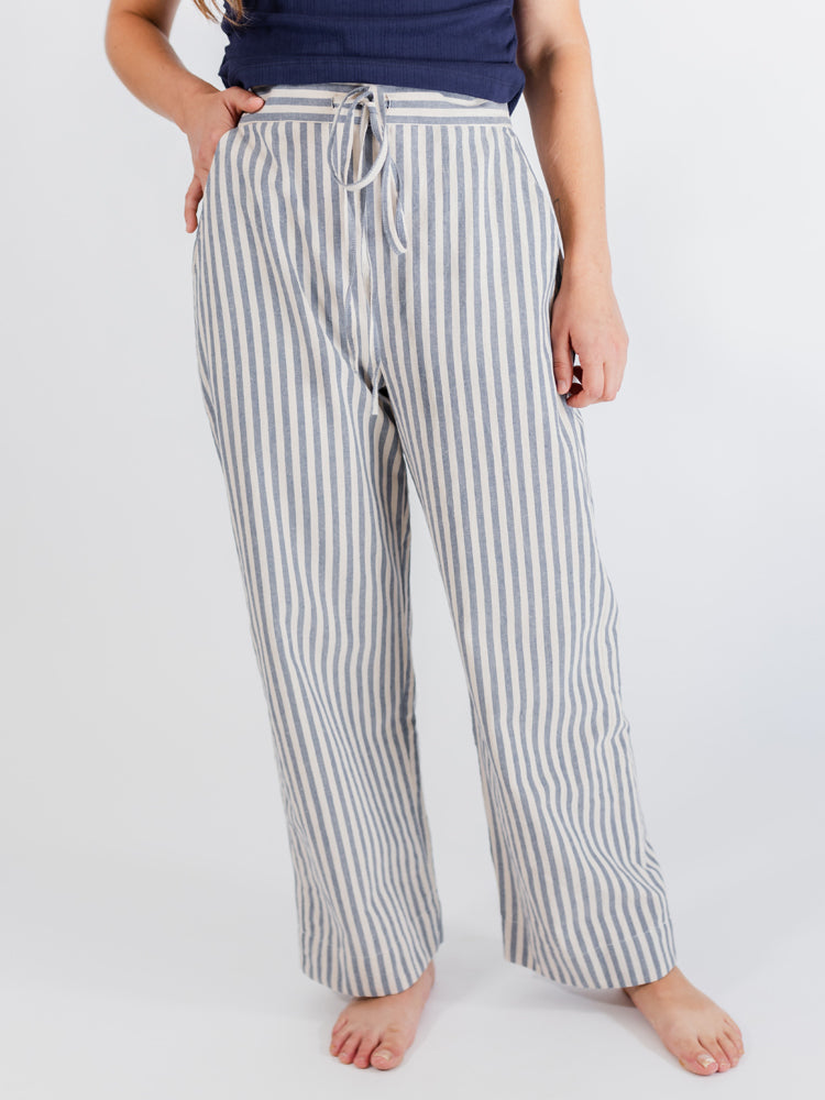 Emmy Drawstring Pant (Pinstripe Blue)