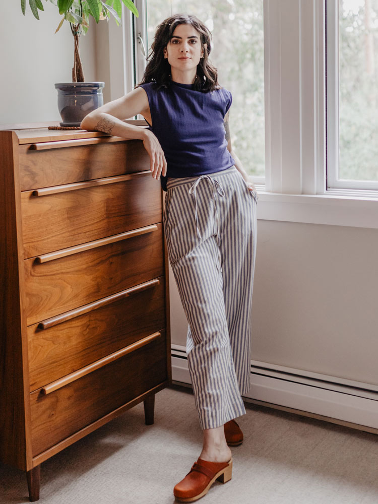 Emmy Drawstring Pant (Pinstripe Blue)