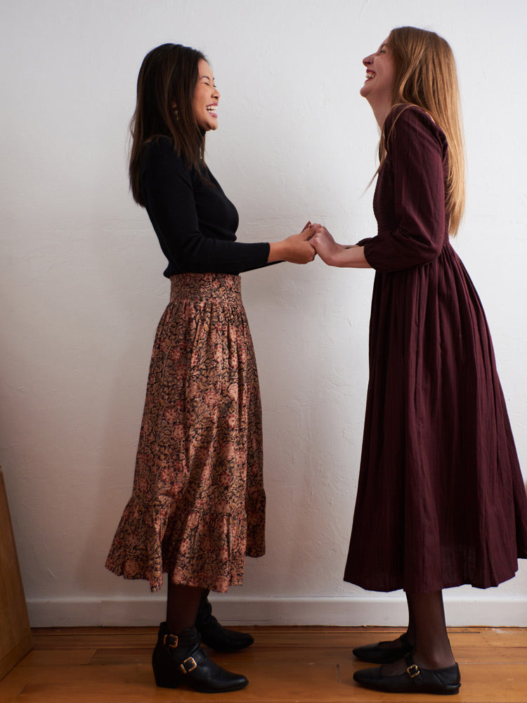 Mila Midi Skirt (Black Floral)