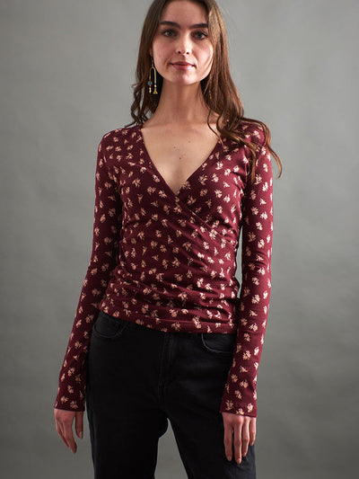 Gillian Wrap Top (Burgundy Bouquet)