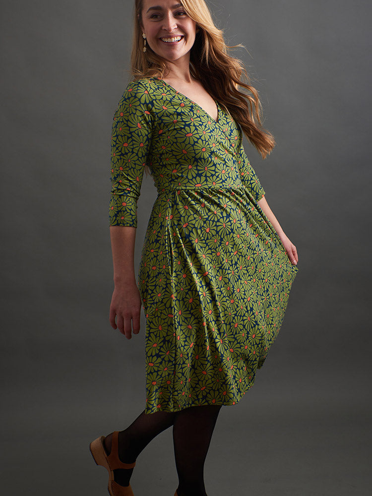 Callie Long Sleeve Wrap Dress (Olive Floral)