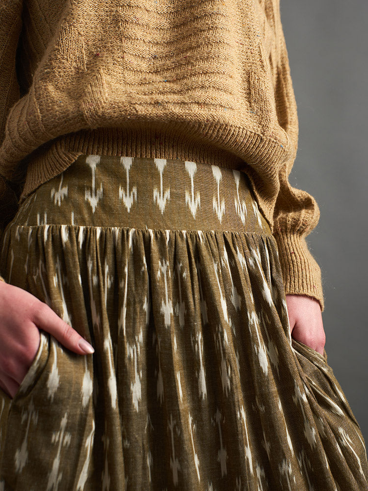 Mila Midi Skirt (Olive Ikat)