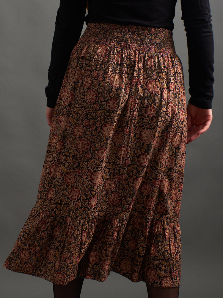 Mila Midi Skirt (Black Floral)