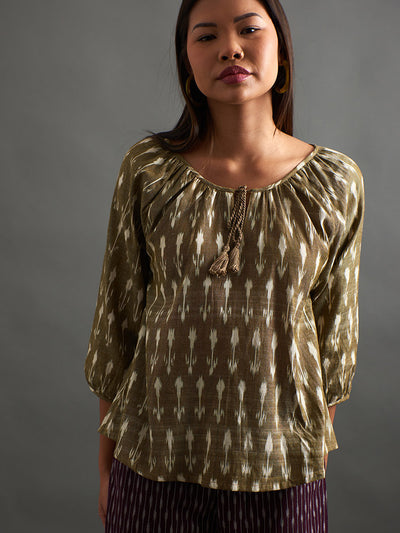 Tulum Tassel Top (Olive Ikat)