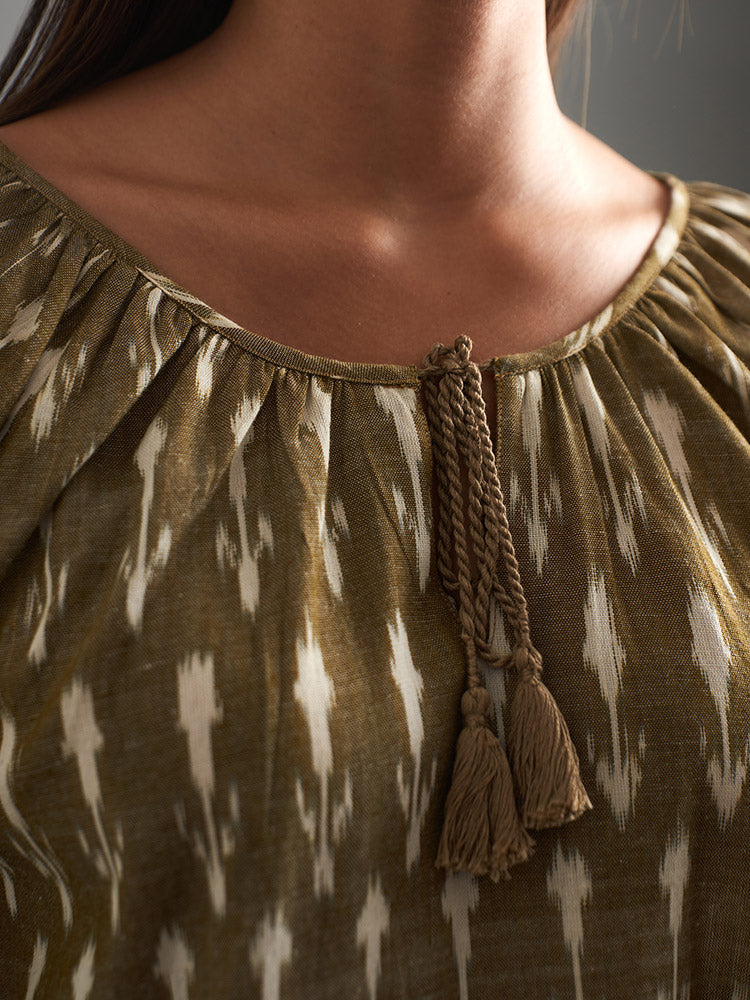 Tulum Tassel Top (Olive Ikat)