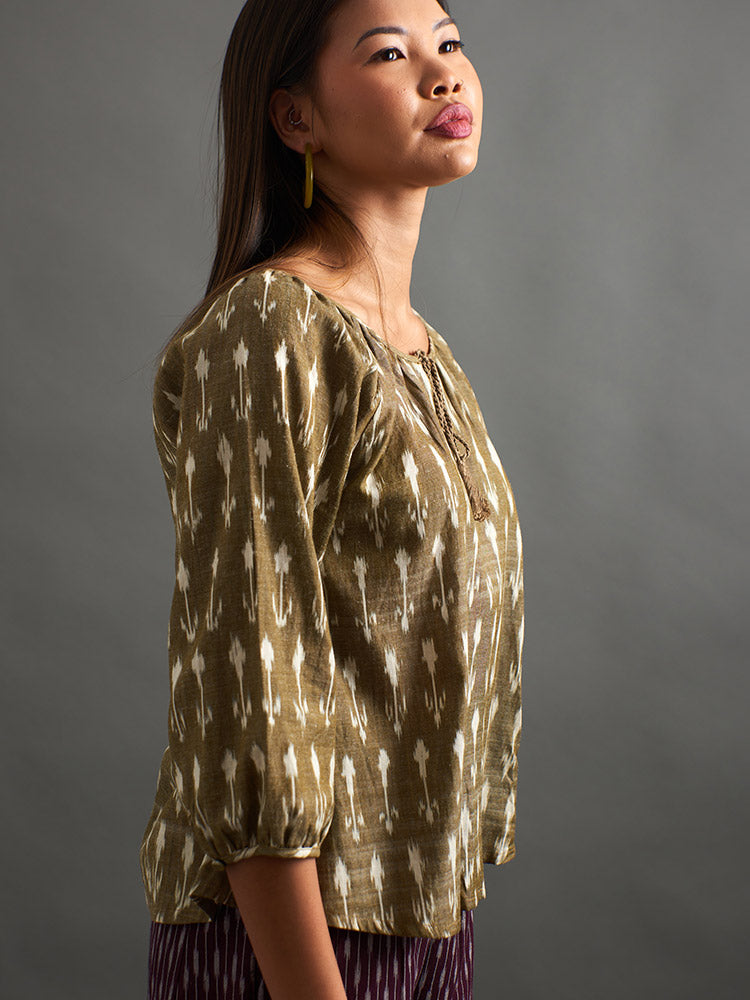 Tulum Tassel Top (Olive Ikat)