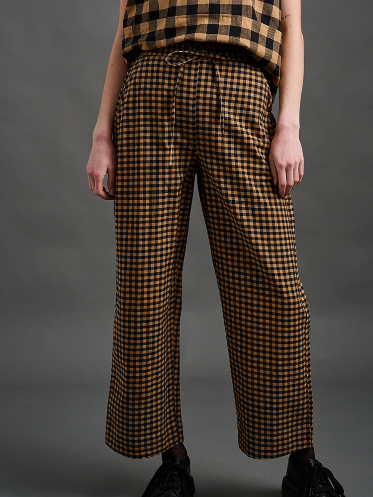 Emmy Drawstring Pant (Black and Tan Small Gingham)