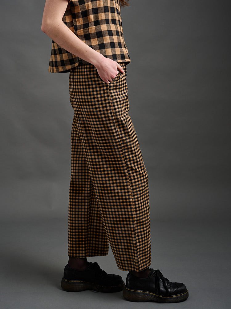 Emmy Drawstring Pant (Black and Tan Small Gingham)