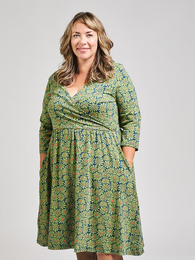 Callie Long Sleeve Plus Size Wrap Dress (Olive Floral)