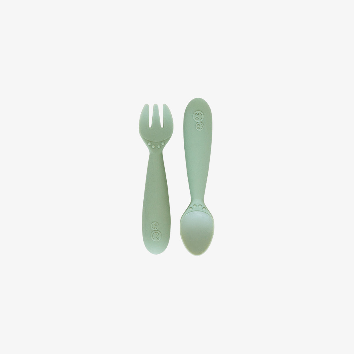 Mini Utensils in Sage by ezpz / Sensory Silicone Fork & Spoon for Toddlers #color_sage