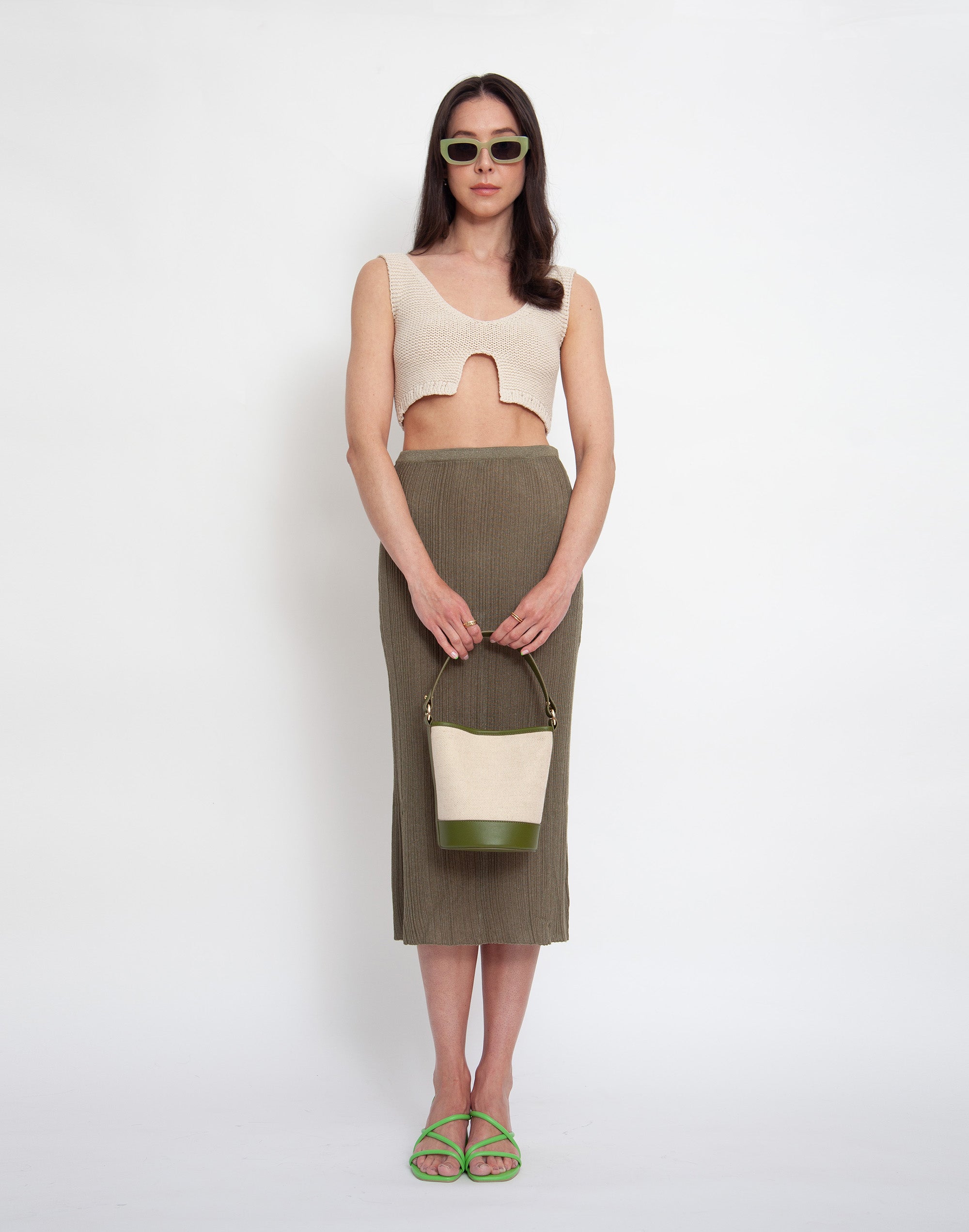 Canvas Mini Bucket Bag (Linen/Olive)