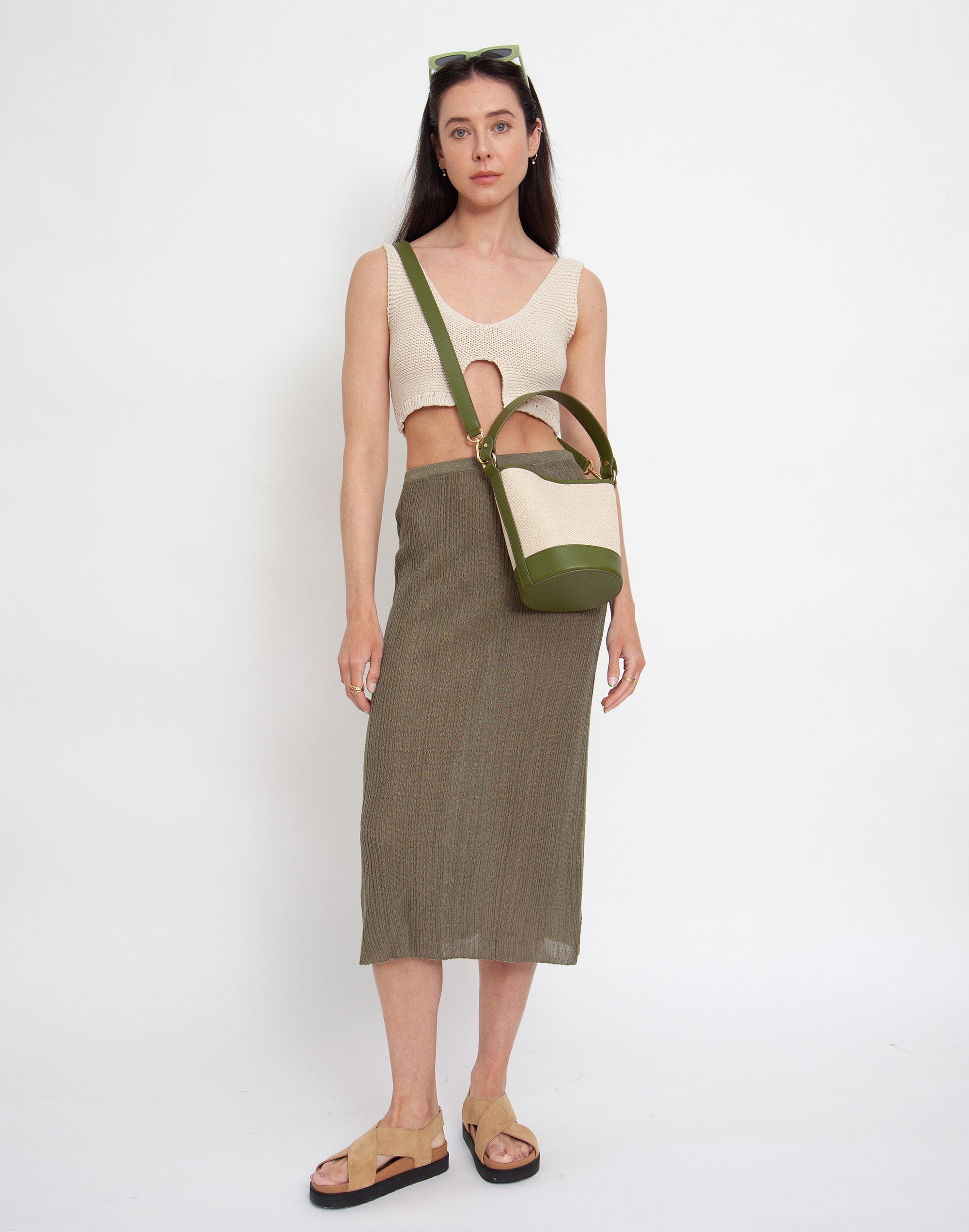 Canvas Mini Bucket Bag (Linen/Olive)