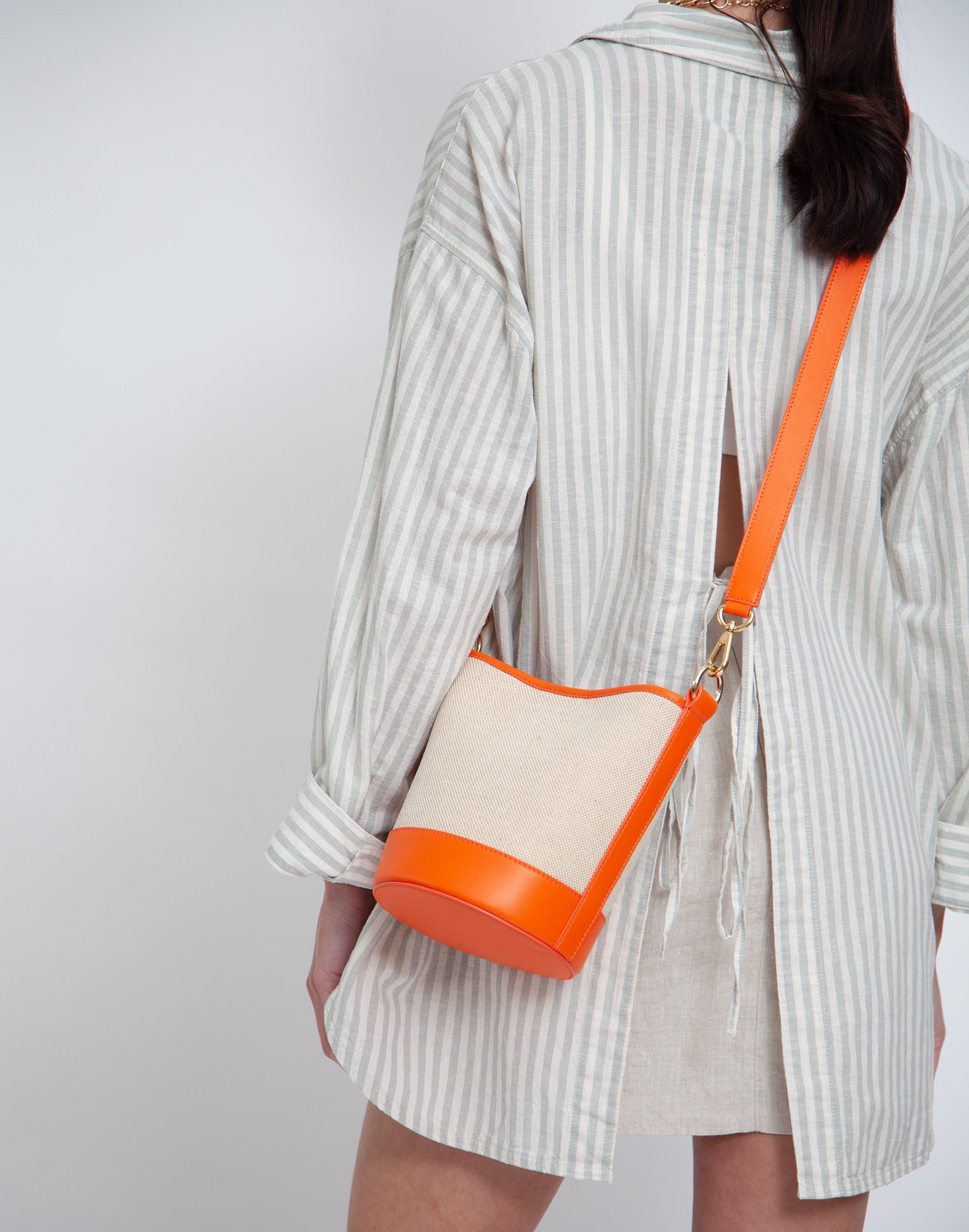 Canvas Mini Bucket Bag (Linen/Orange)