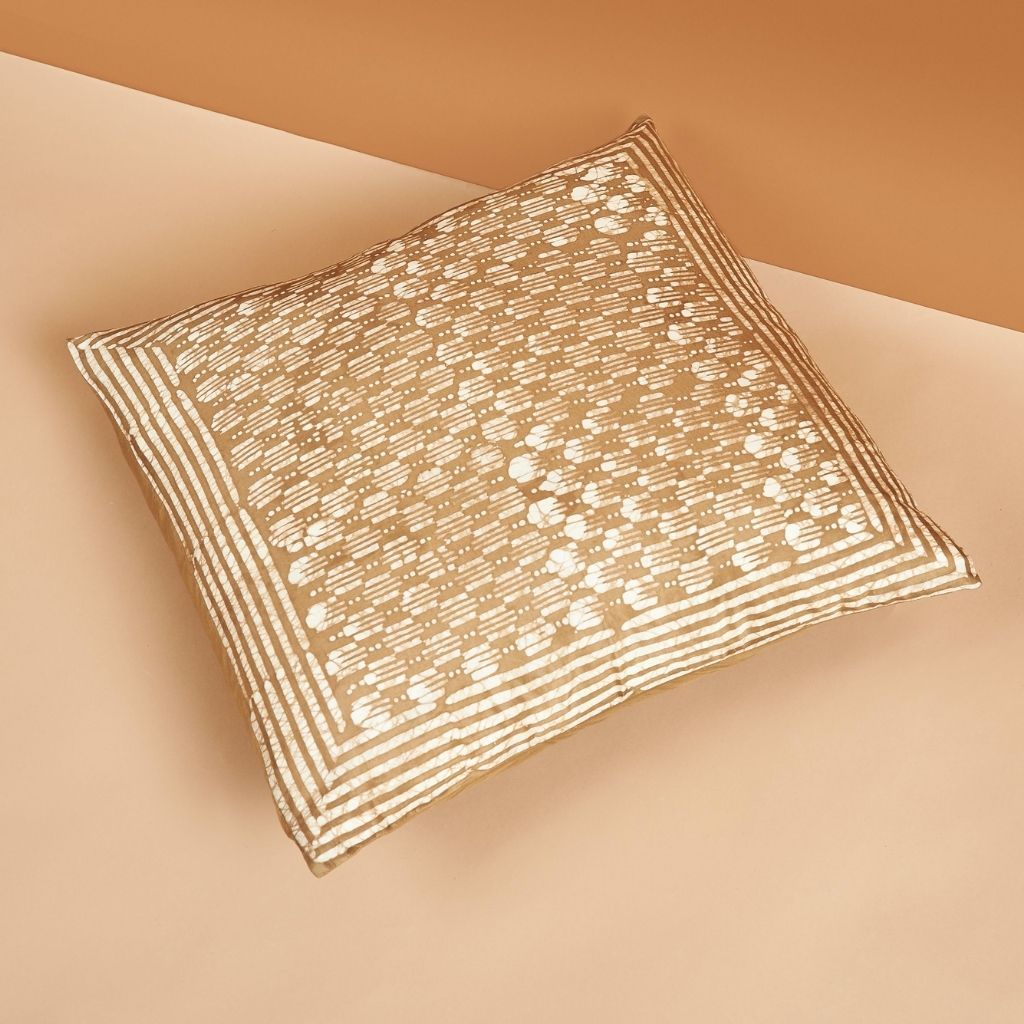 Oasis Wax Block Print Mulberry Silk Pillow (Gold)