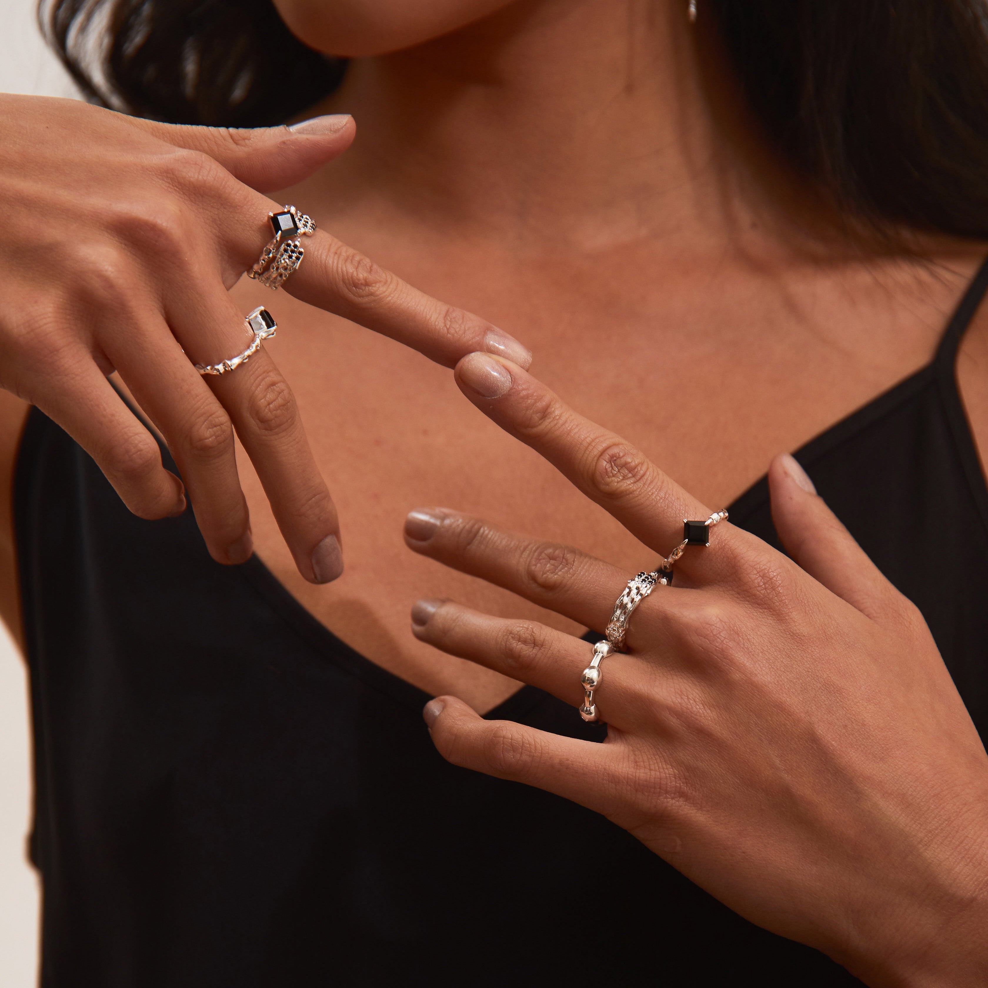 Onyx Phoenix Band Ring Silver