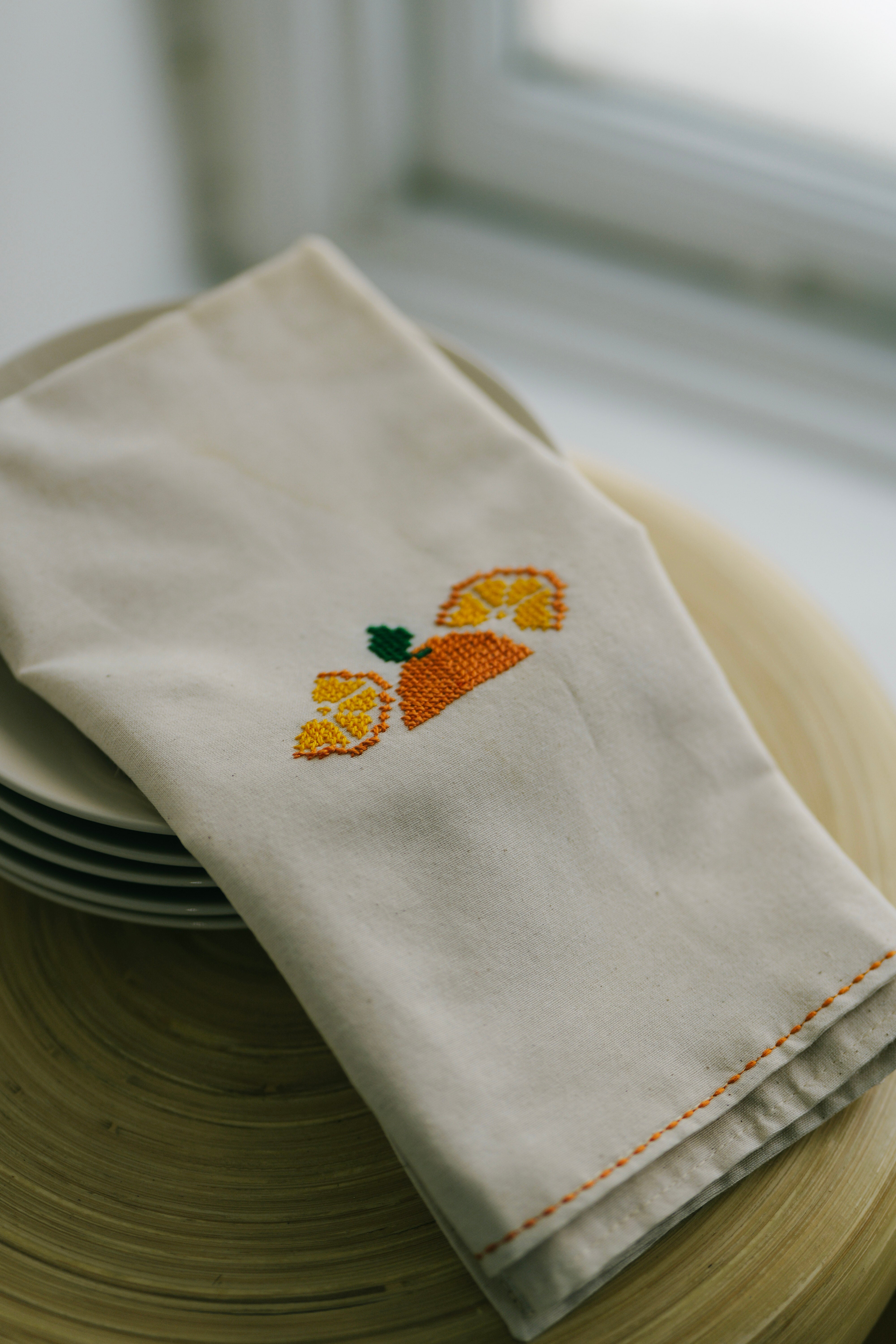 Orange Tatreez Tea Towel