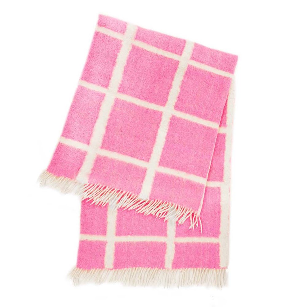 Momos Grid Blanket (White & Neon Pink)
