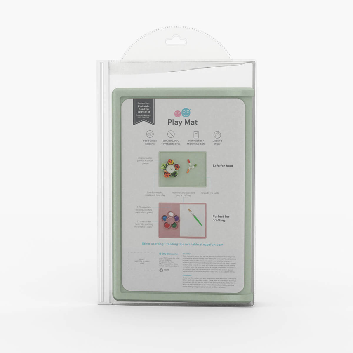 The Play Mat in Sage by ezpz / Large Silicone Craft Plate that Suctions to the Table #color_sage