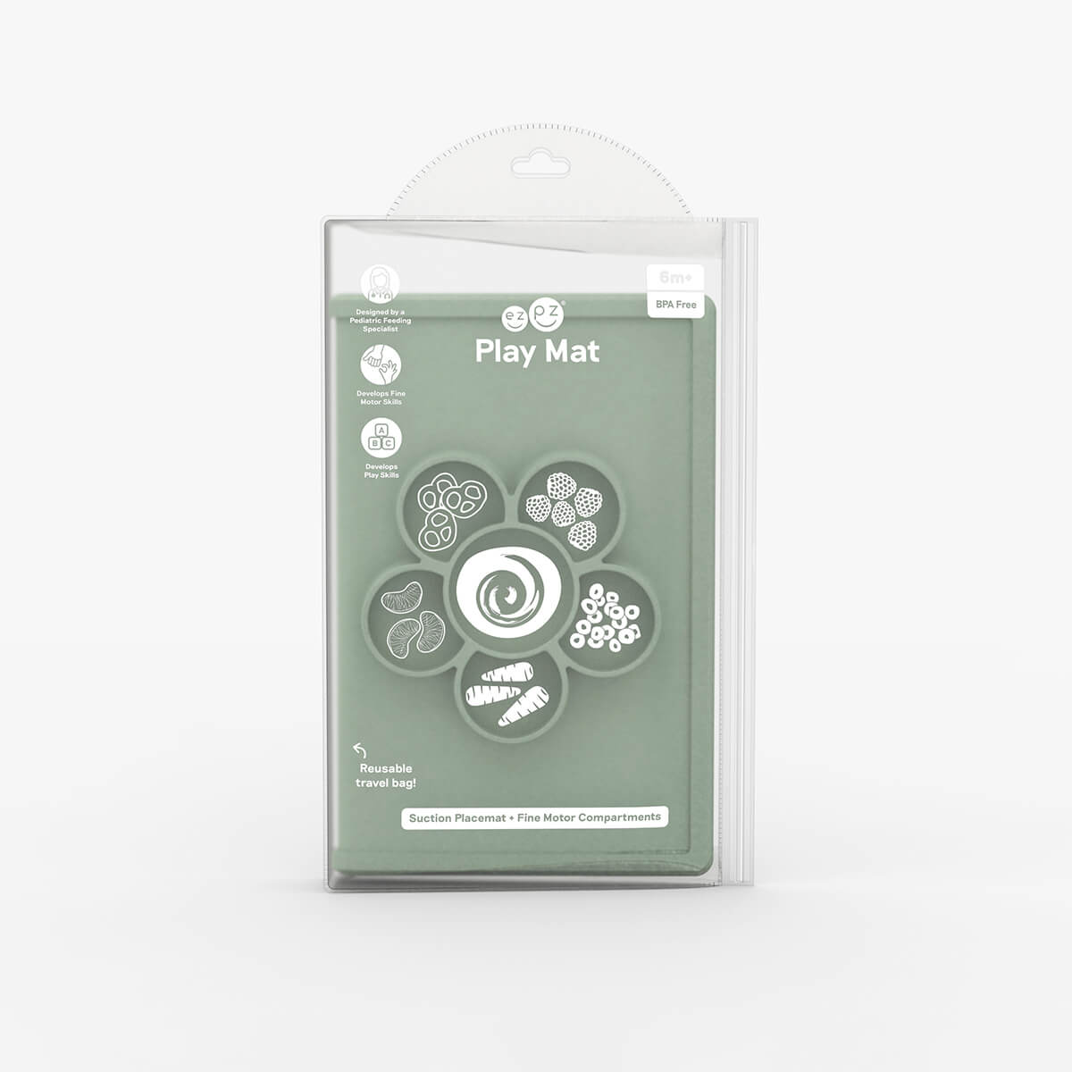 The Play Mat in Sage by ezpz / Large Silicone Craft Plate that Suctions to the Table #color_sage