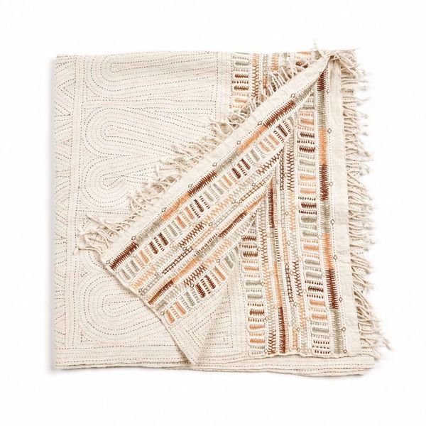 Unah Embroidered Handwoven Organic Cotton Throw (Coral)