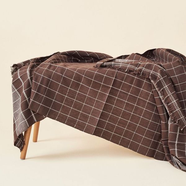Treacle Check Pattern Organic Cotton Handloom Throw (Brown)