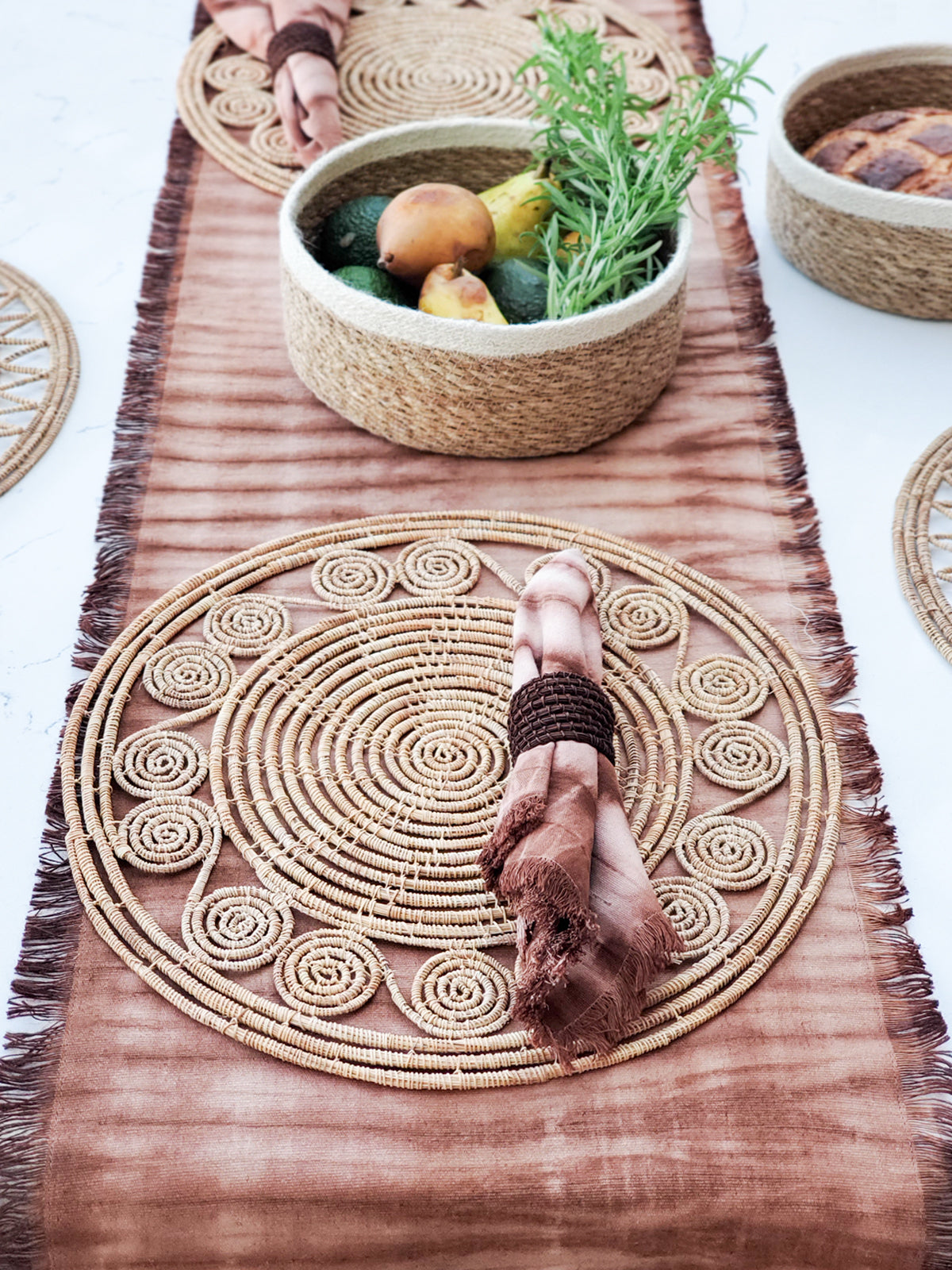 Tie Dye Cotton Table Runner (Brown)
