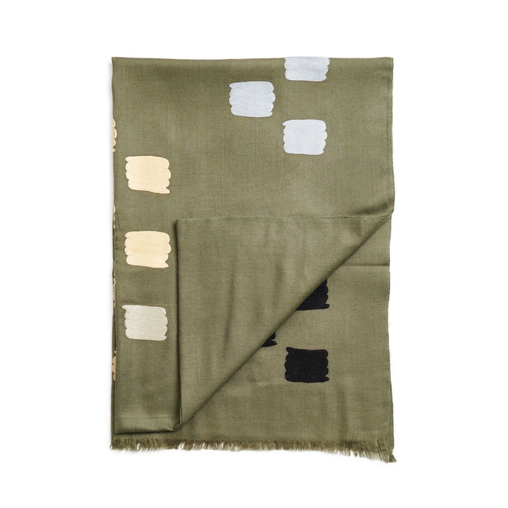 Dahlia Embroidered Hand Woven Scarf (Olive Green)