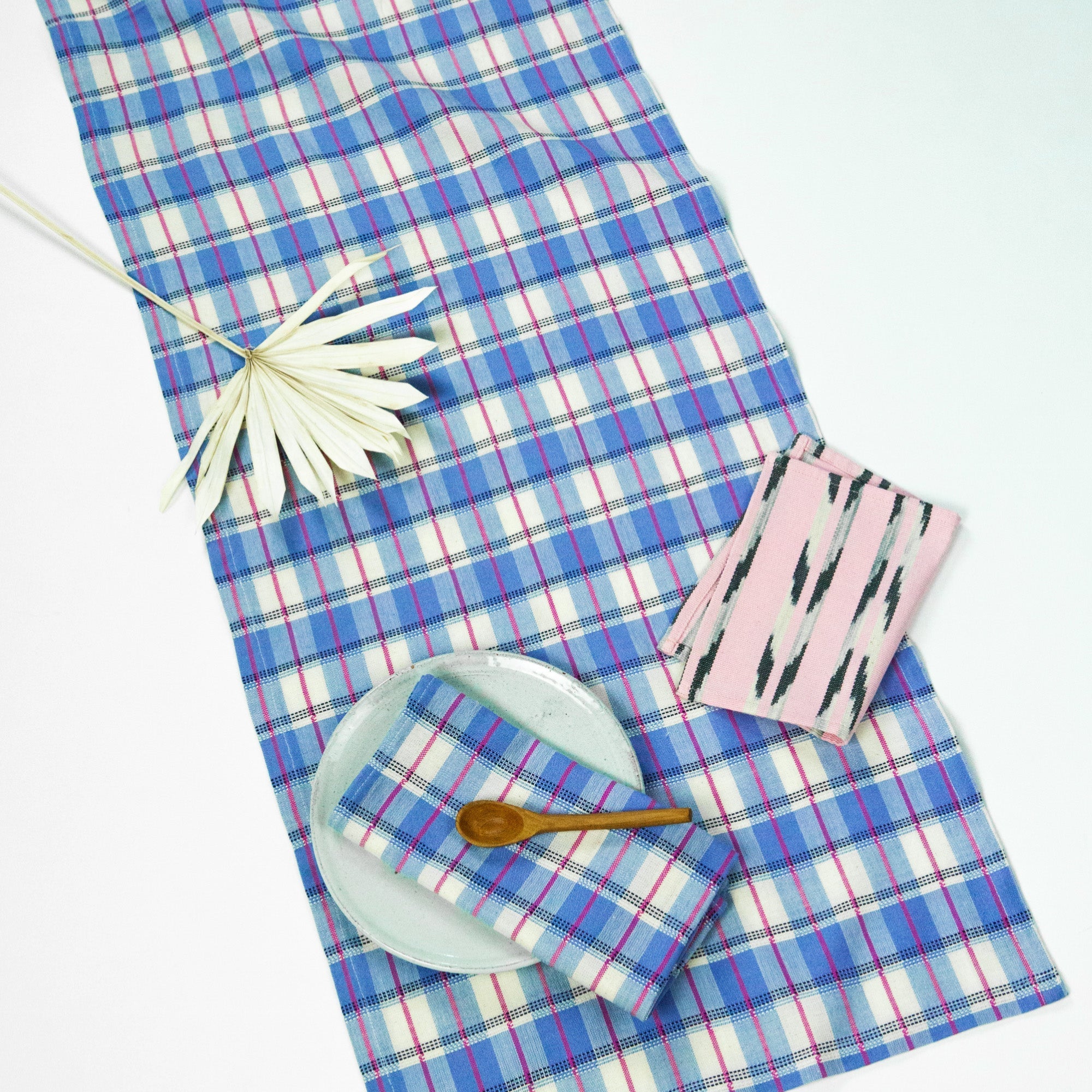 San Andres Gingham Table Runner (Blue & White)
