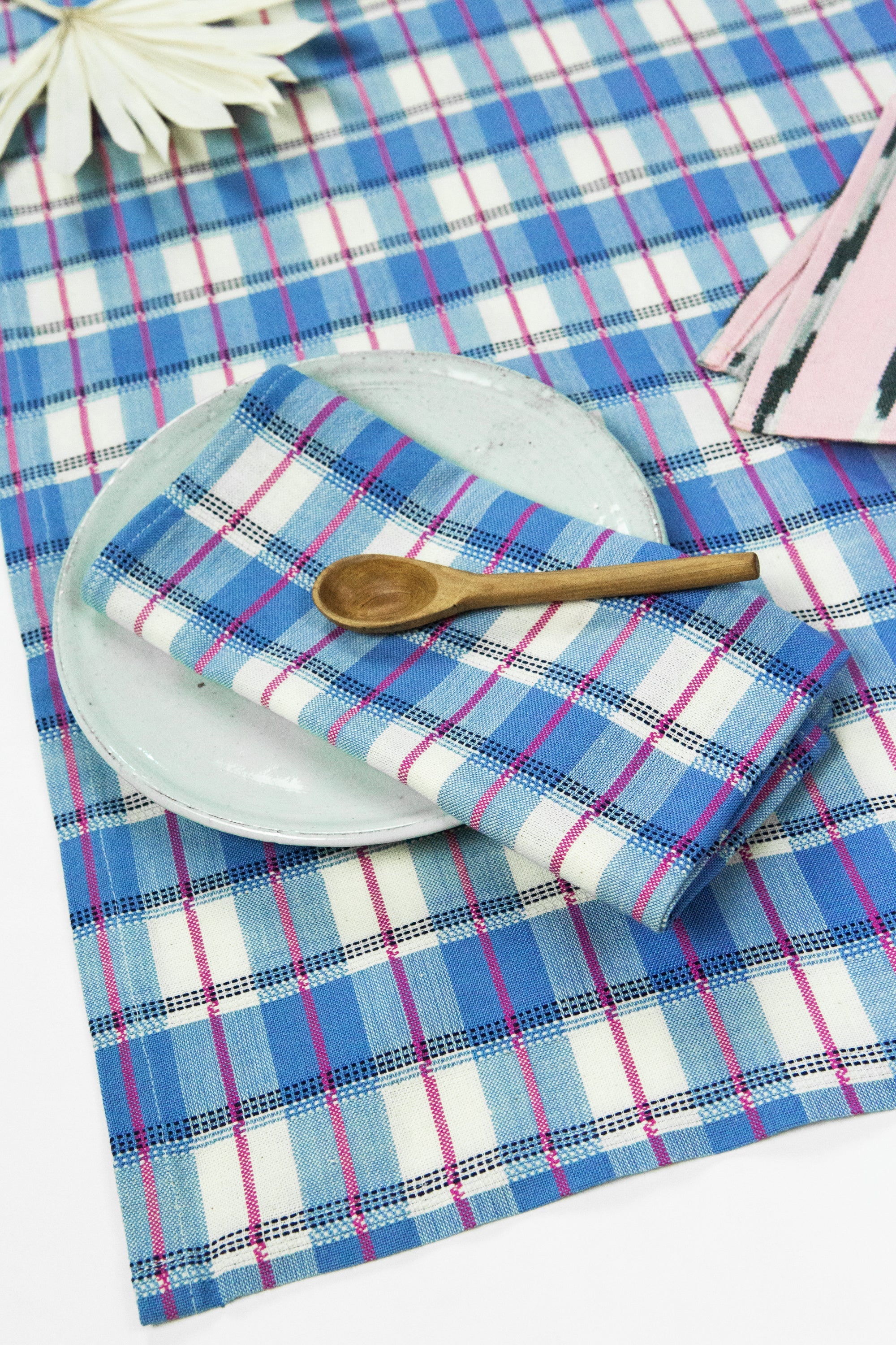 San Andres Gingham Table Runner (Blue & White)