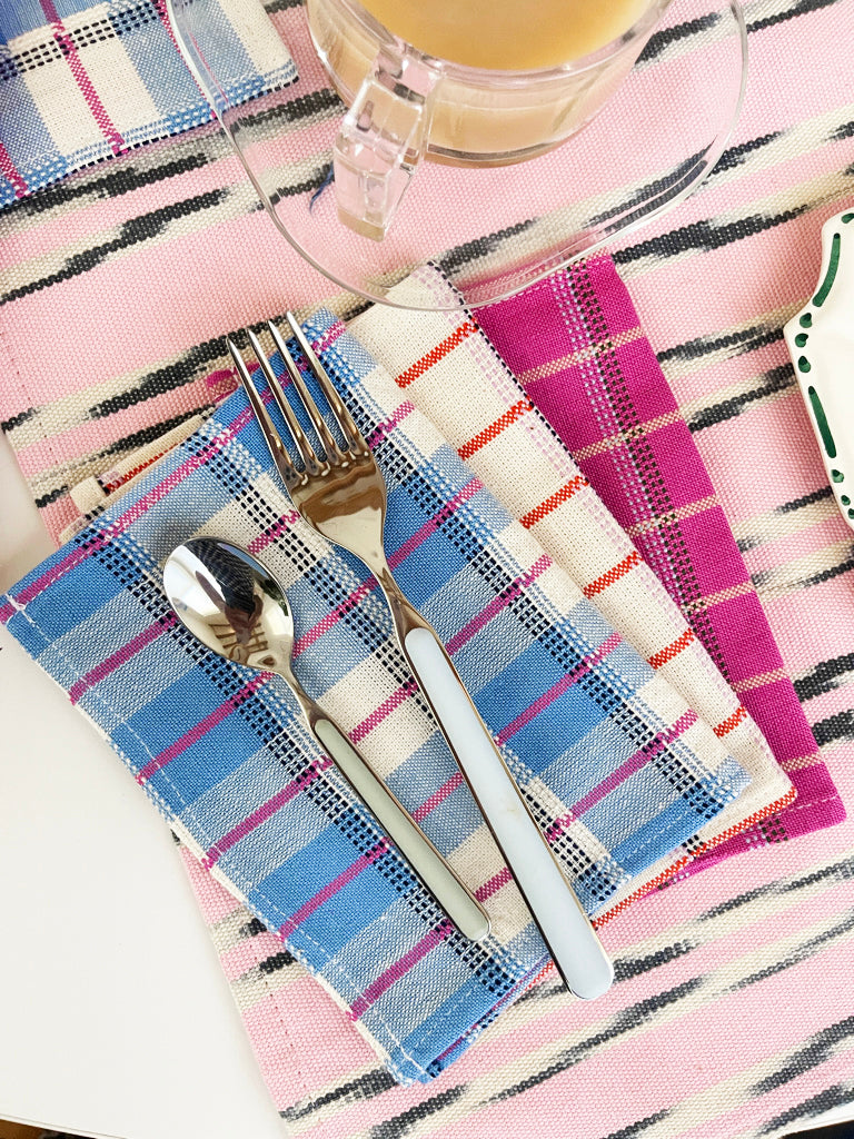 San Andres Gingham Cocktail Napkins (Blue & White)