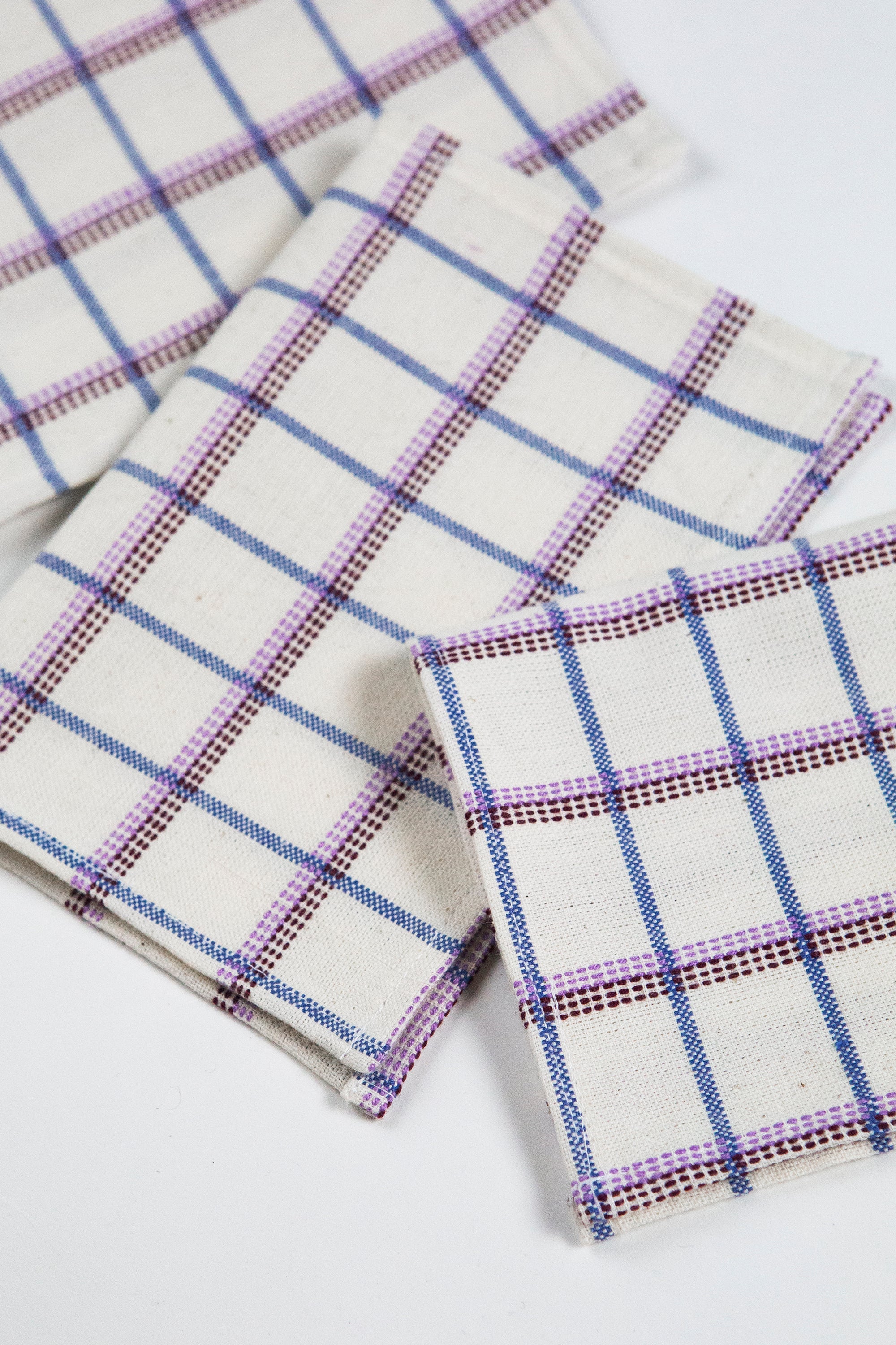 San Lucas Plaid White Cocktail Napkins (Set of 4)